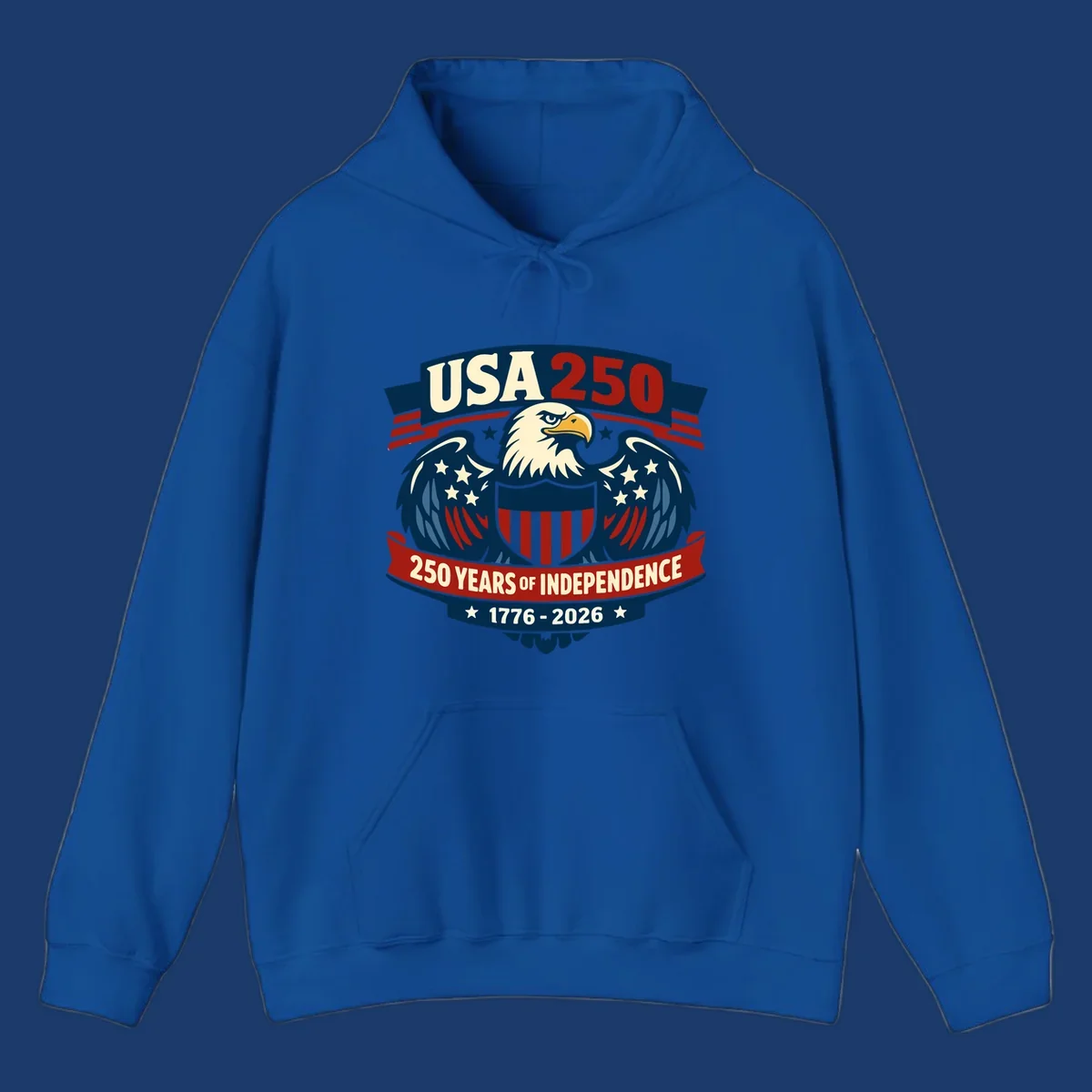 USA 250 anniversary eagle shield banner text celebrating 250 years of independence.