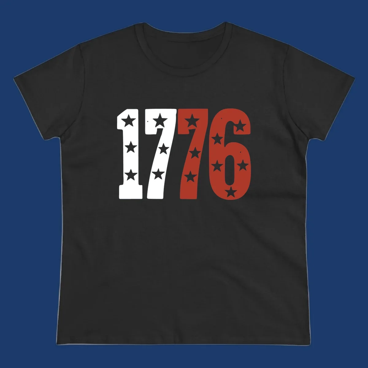 Bold 1776 star celebration graphic with red, white, and blue stars.