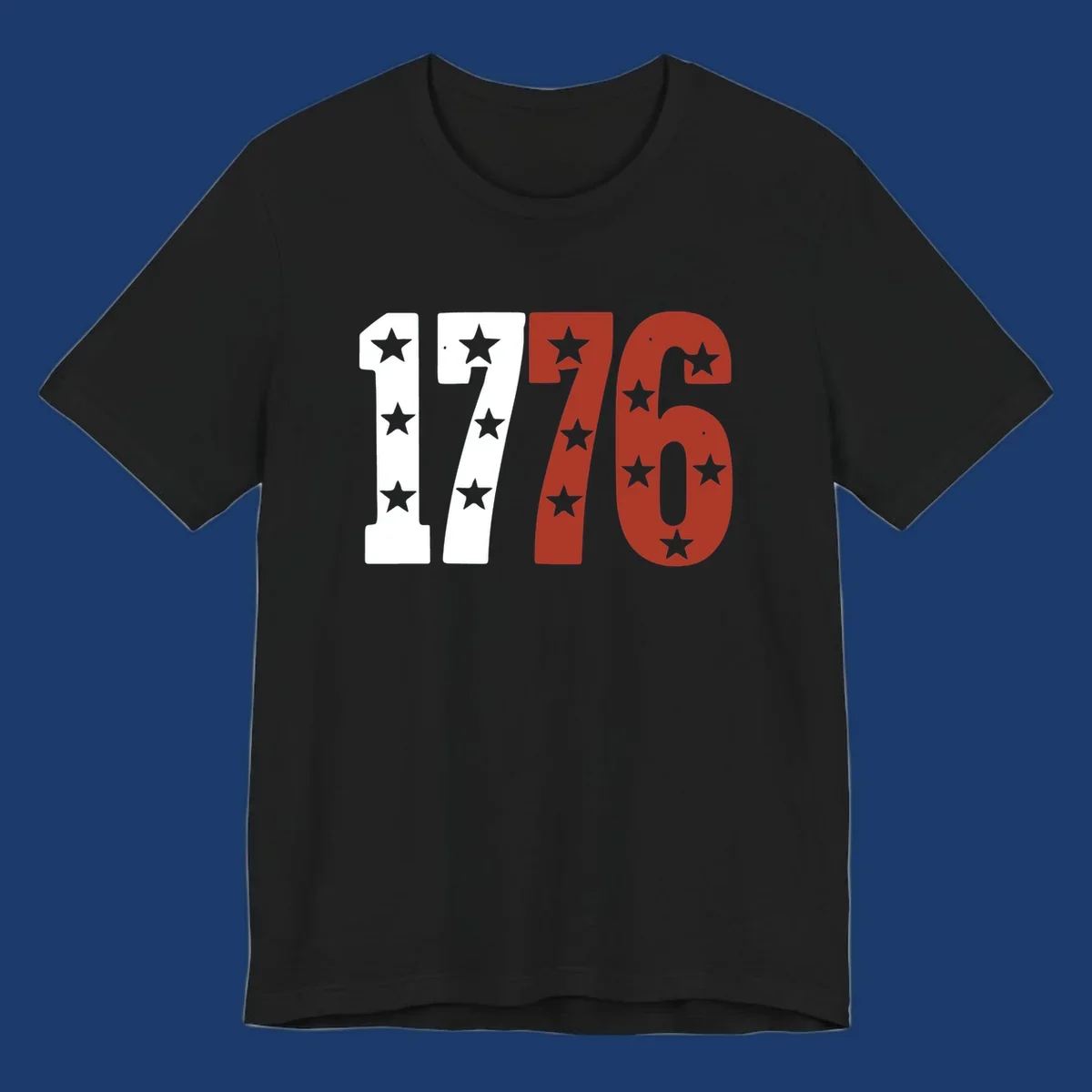 Bold 1776 star celebration graphic with red, white, and blue stars.