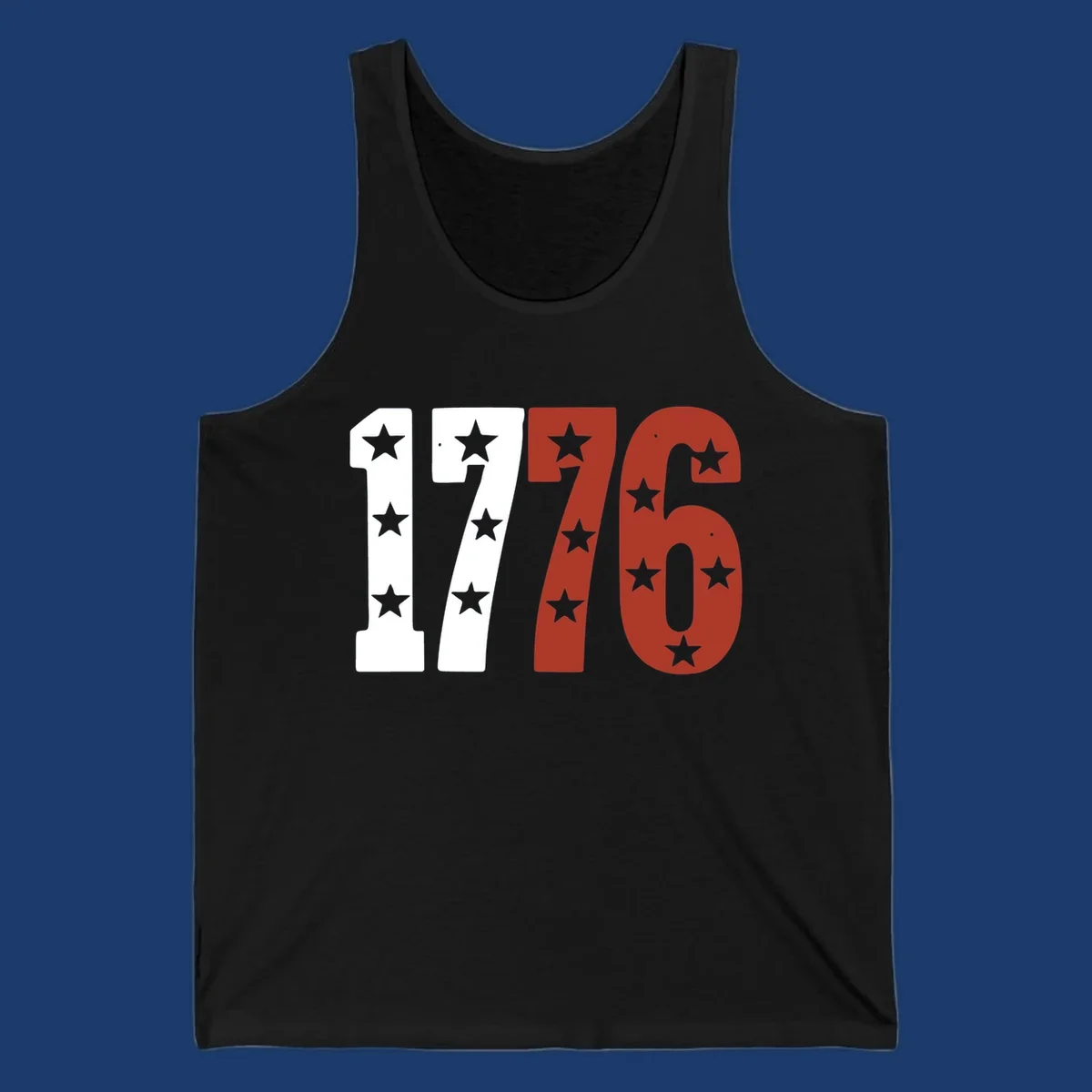 Bold 1776 star celebration graphic with red, white, and blue stars.