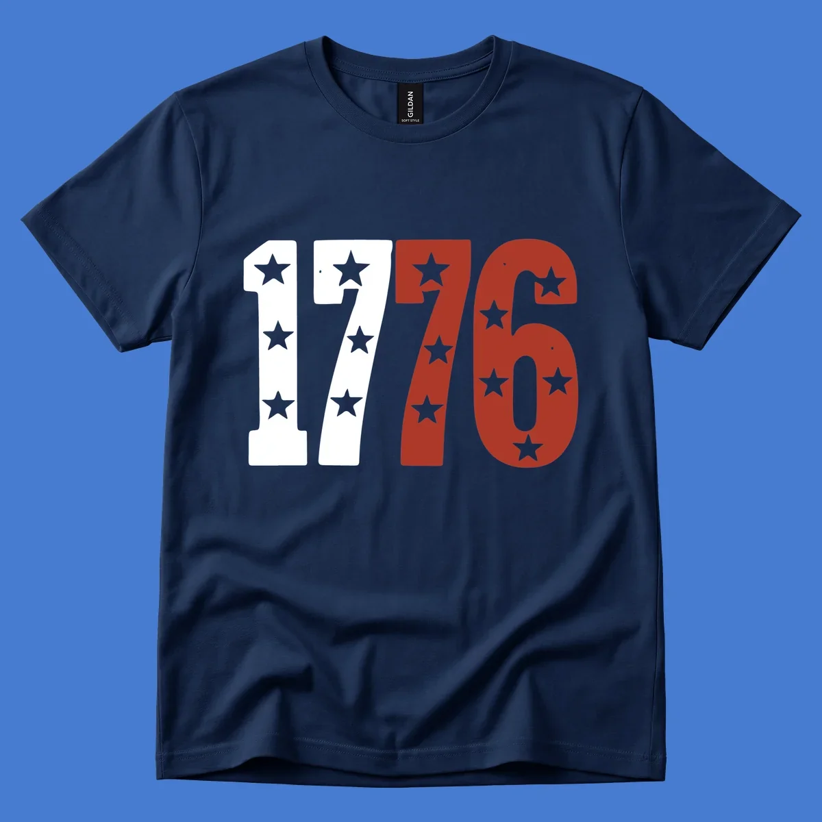 Bold 1776 star celebration graphic with red, white, and blue stars.