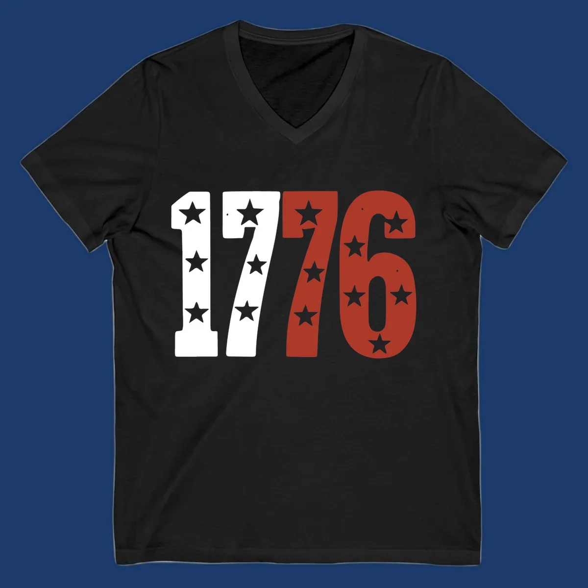 Bold 1776 star celebration graphic with red, white, and blue stars.