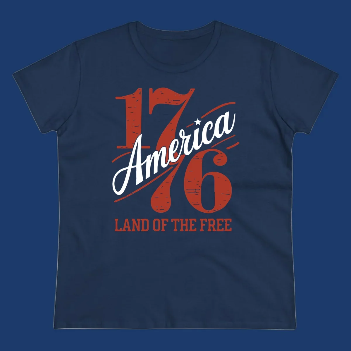 America 1776 Land Of The Free design with distressed vintage typography.