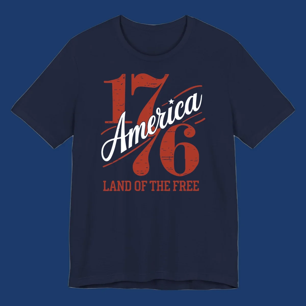 America 1776 Land Of The Free design with distressed vintage typography.
