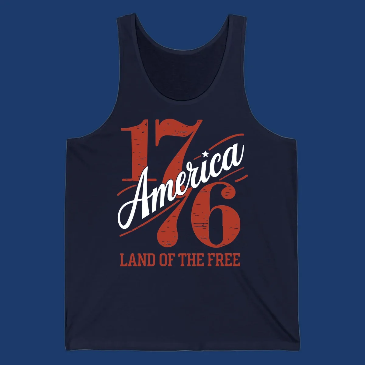 America 1776 Land Of The Free design with distressed vintage typography.