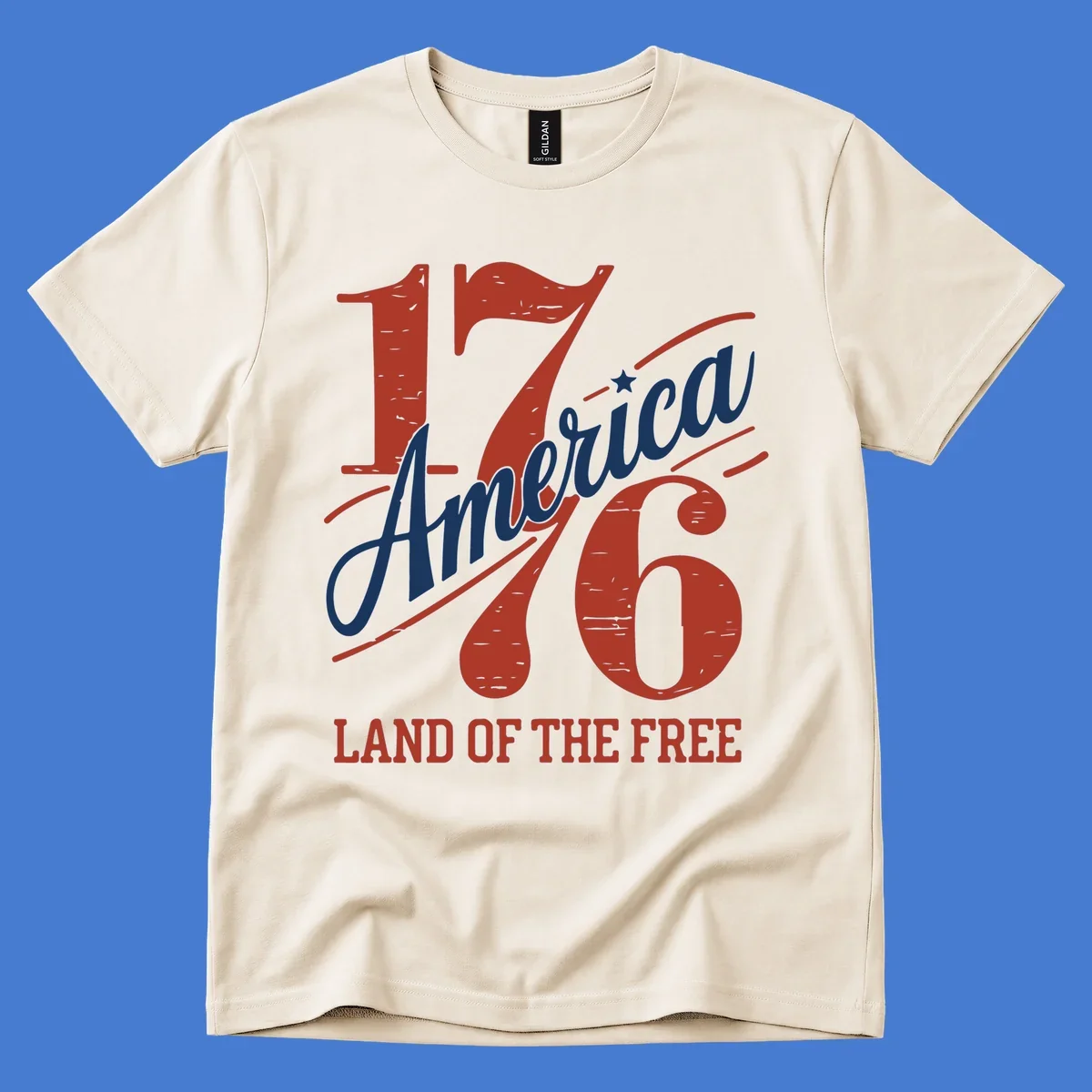 America 1776 Land Of The Free design with distressed vintage typography.