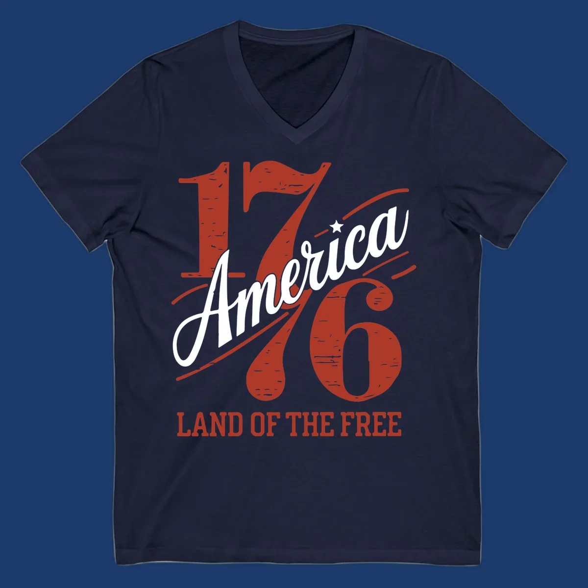 America 1776 Land Of The Free design with distressed vintage typography.