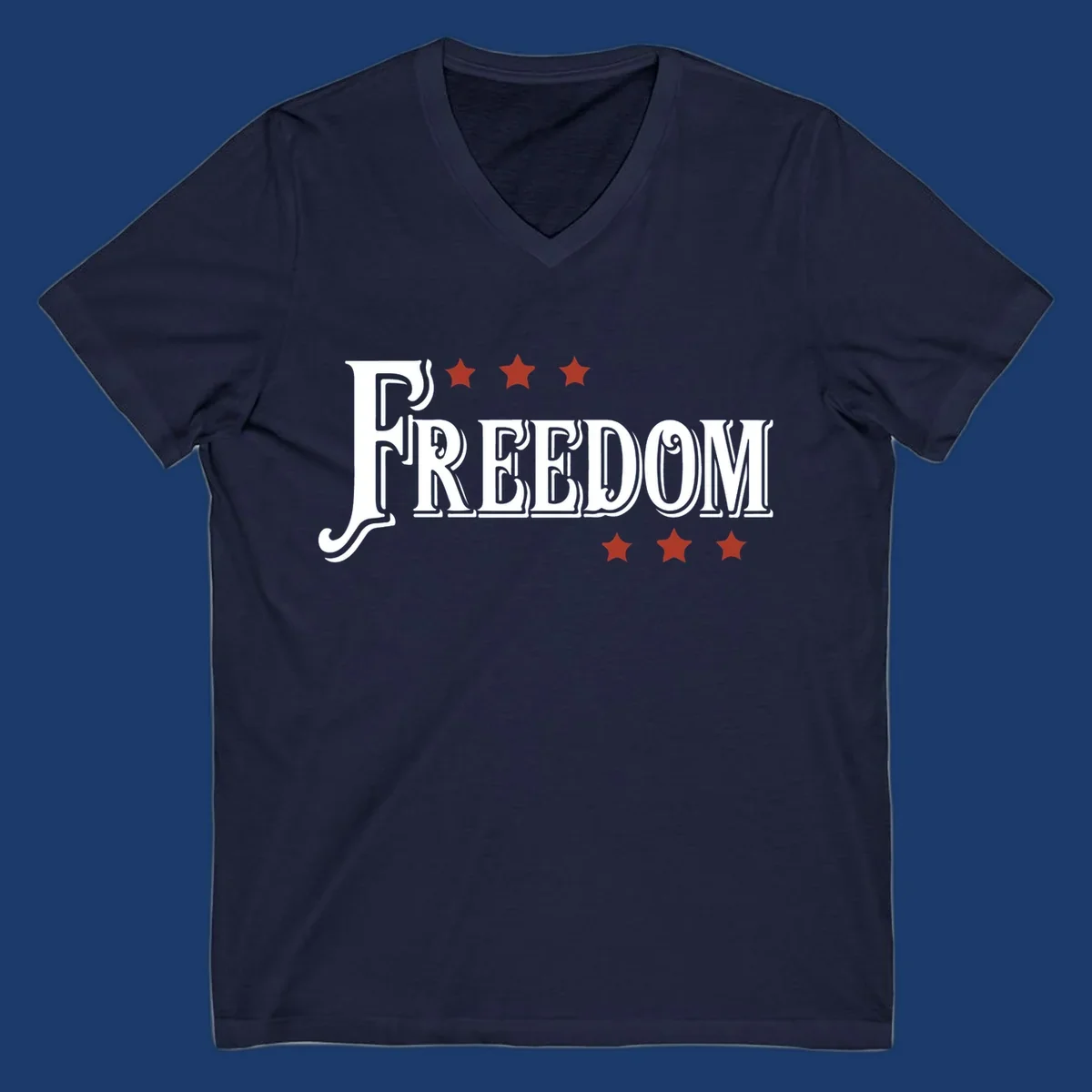 Bold text 'FREEDOM' with red stars, representing american freedom.
