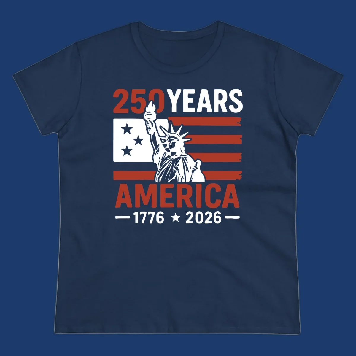America 250th anniversary design with Statue of Liberty and American flag.