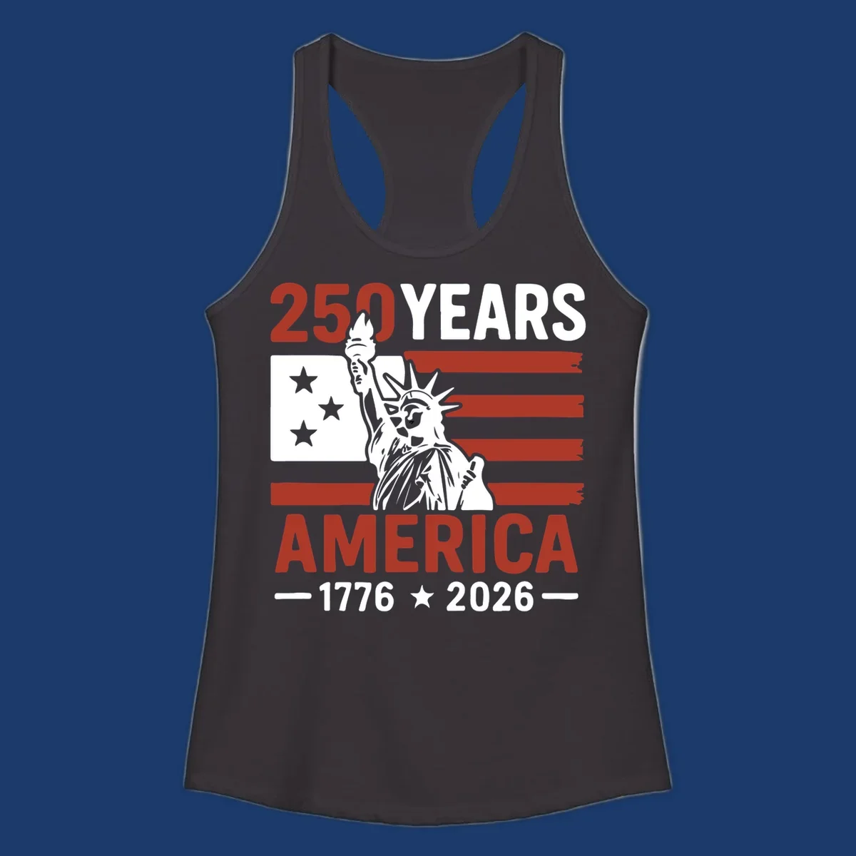 America 250th anniversary design with Statue of Liberty and American flag.