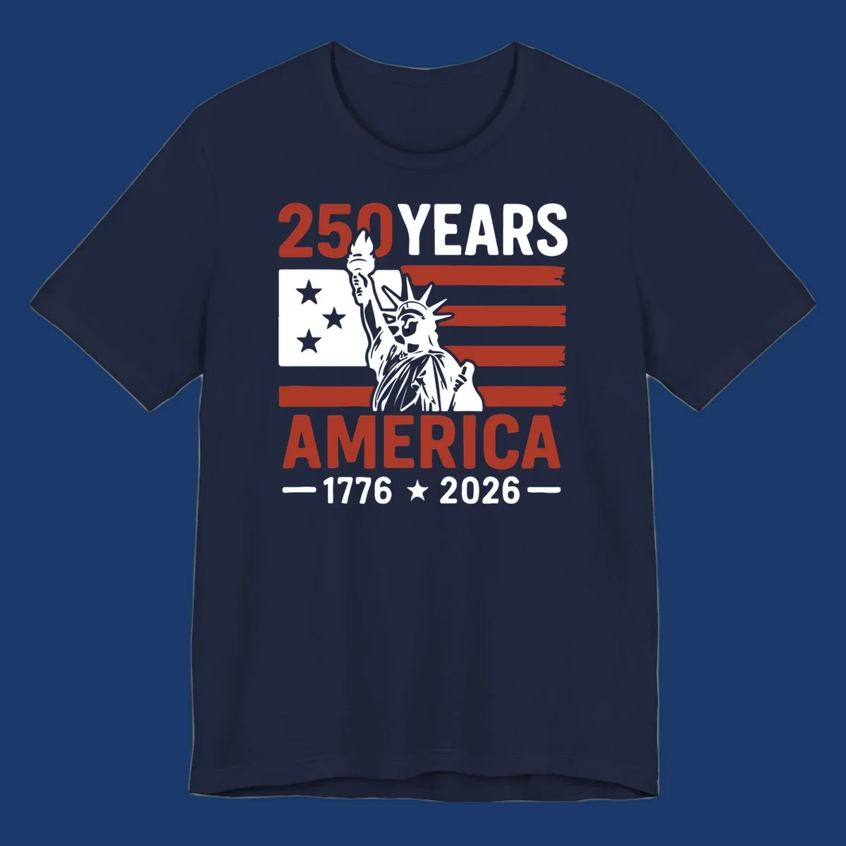 America 250th anniversary design with Statue of Liberty and American flag.