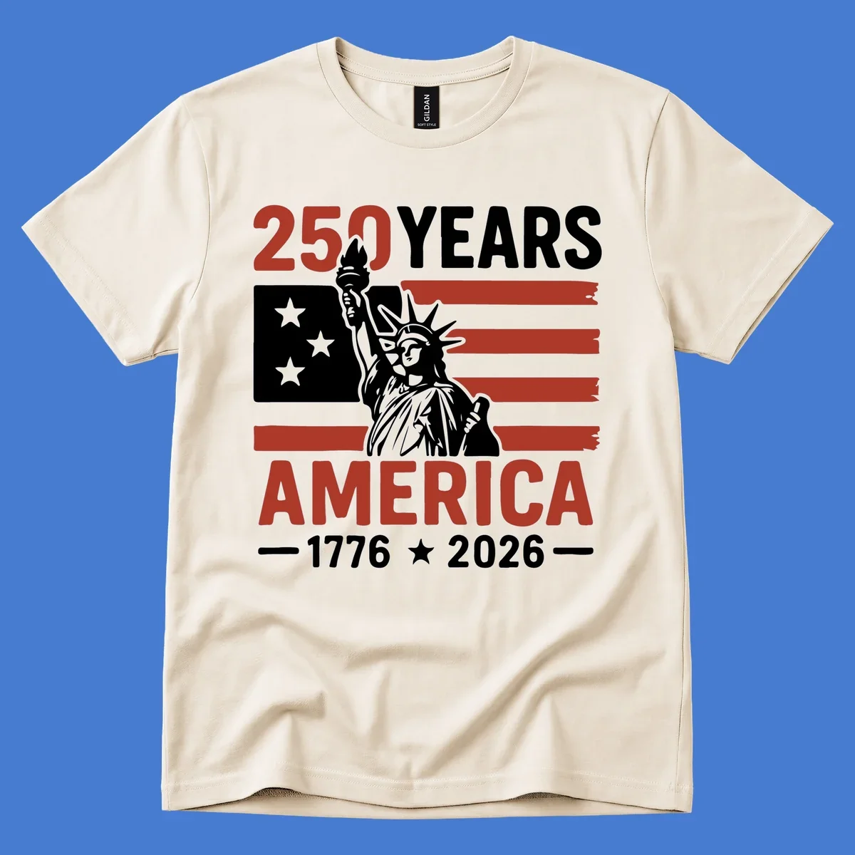 America 250th anniversary design with Statue of Liberty and American flag.
