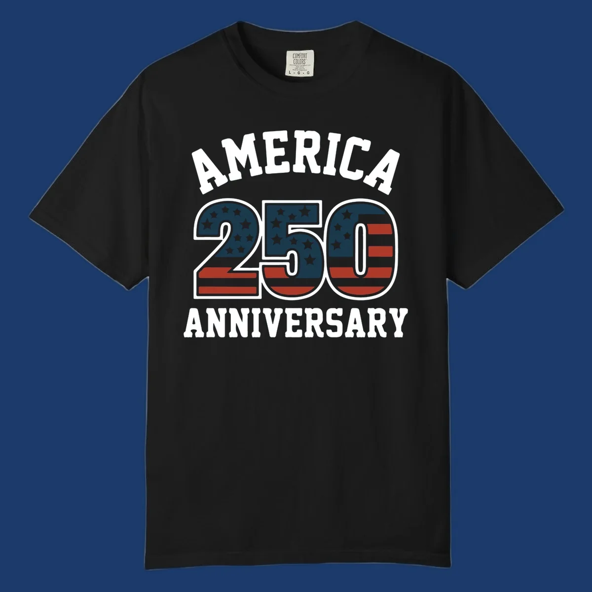 America 250th Anniversary text with American flag pattern numbers.