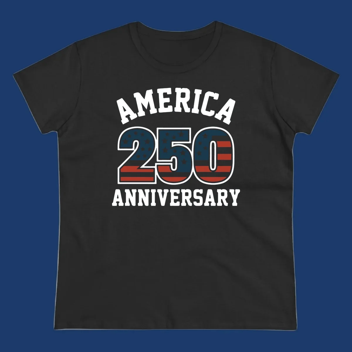 America 250th Anniversary text with American flag pattern numbers.