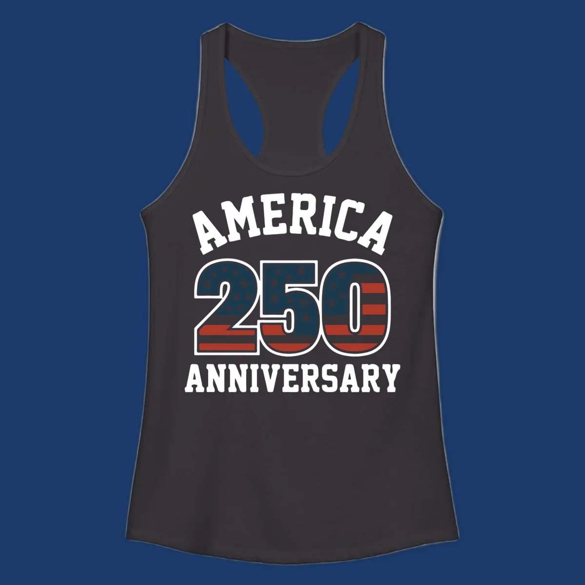 America 250th Anniversary text with American flag pattern numbers.