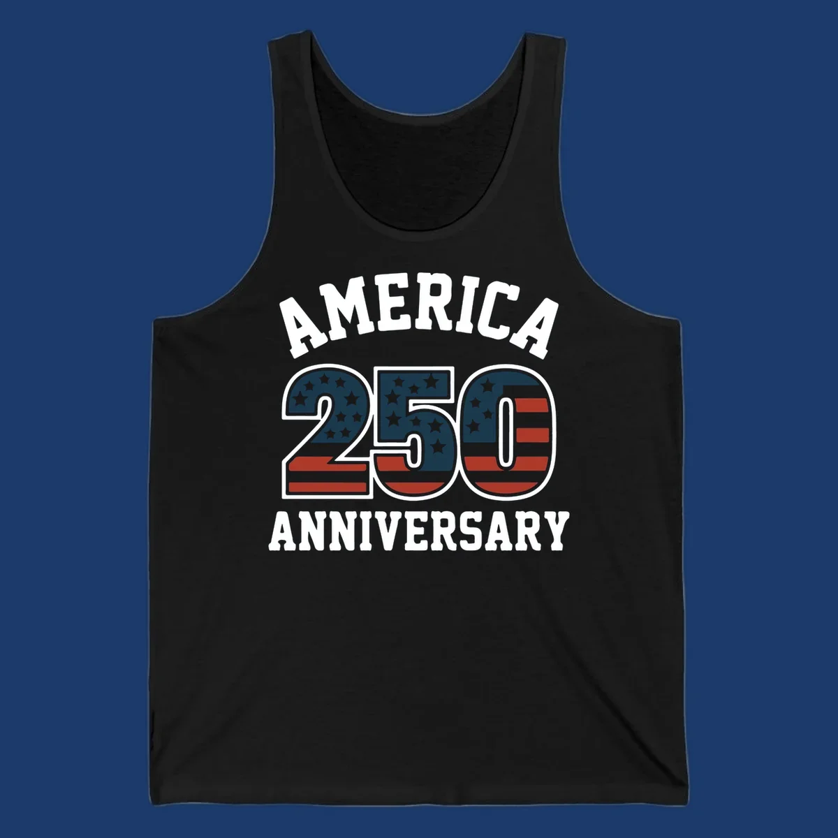 America 250th Anniversary text with American flag pattern numbers.