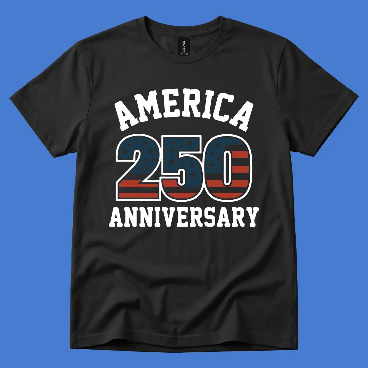 America 250th Anniversary text with American flag pattern numbers.