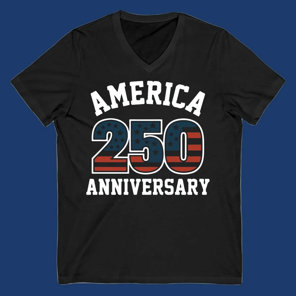 America 250th Anniversary text with American flag pattern numbers.