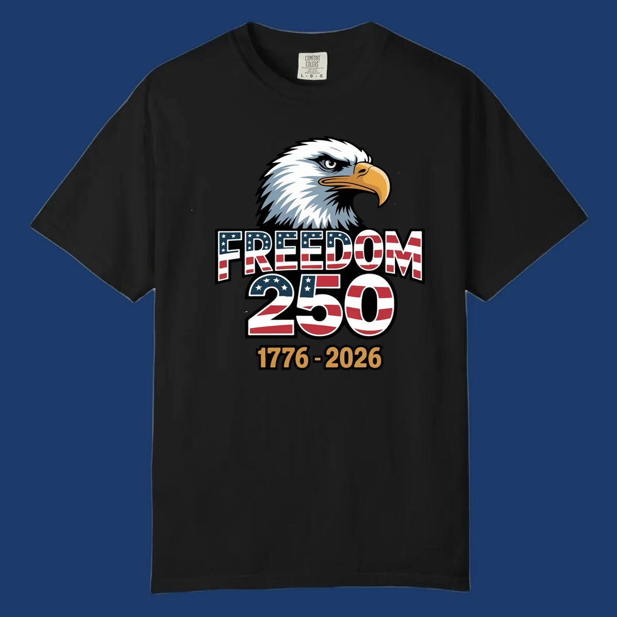 Freedom 250th anniversary design with an eagle and American flag elements.