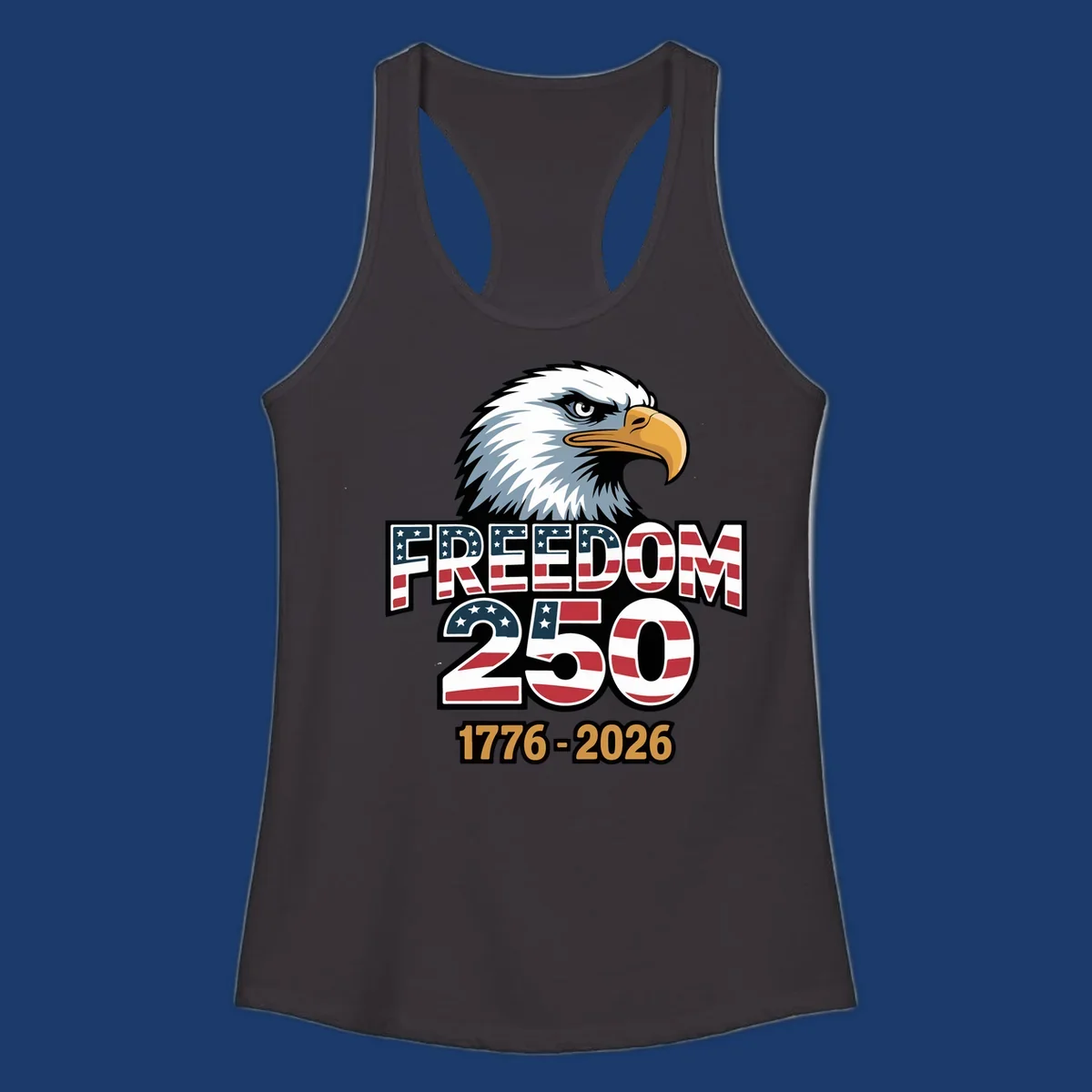 Freedom 250th anniversary design with an eagle and American flag elements.