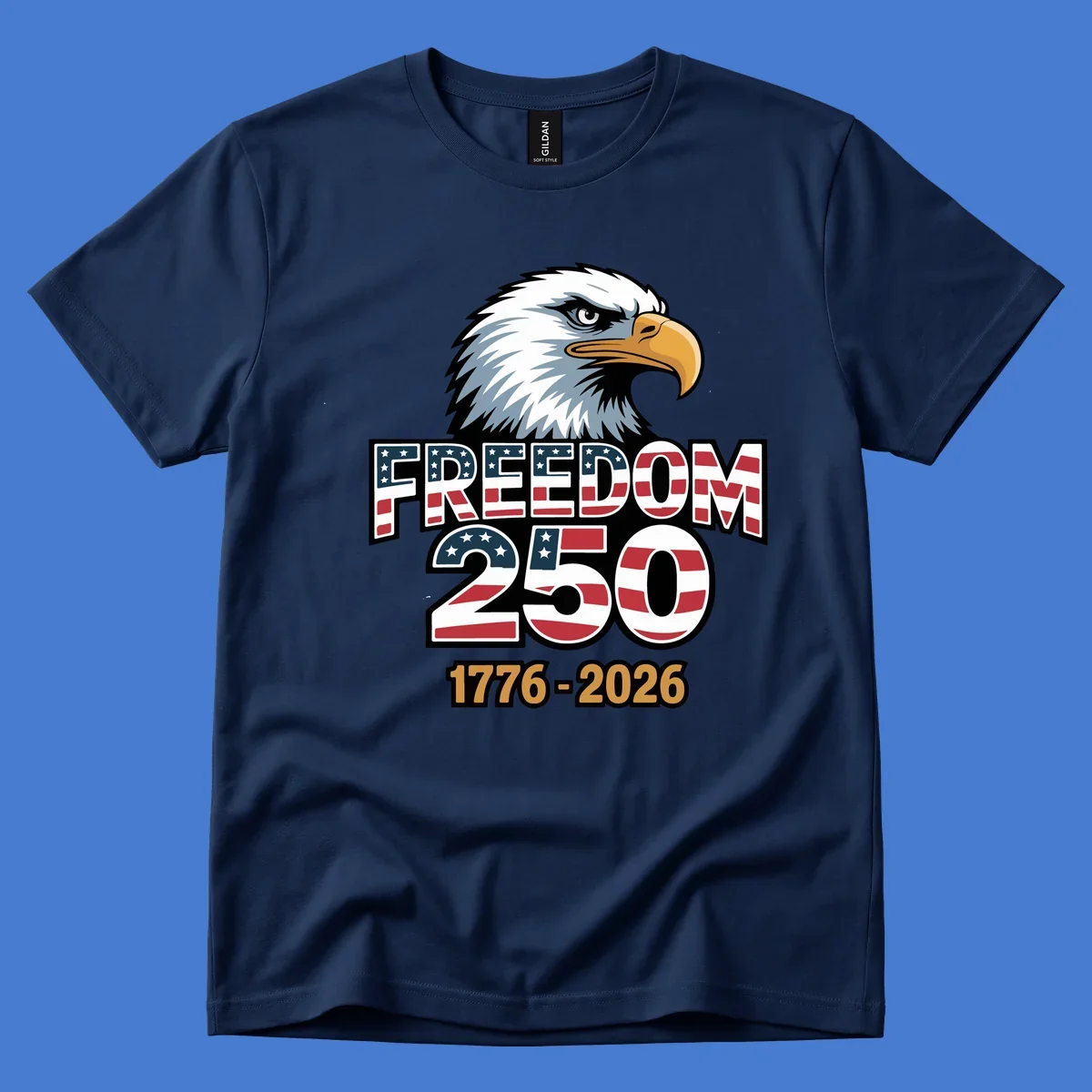 Freedom 250th anniversary design with an eagle and American flag elements.