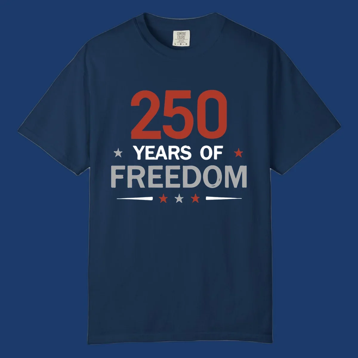 250 years of freedom typography design with stars and lines.