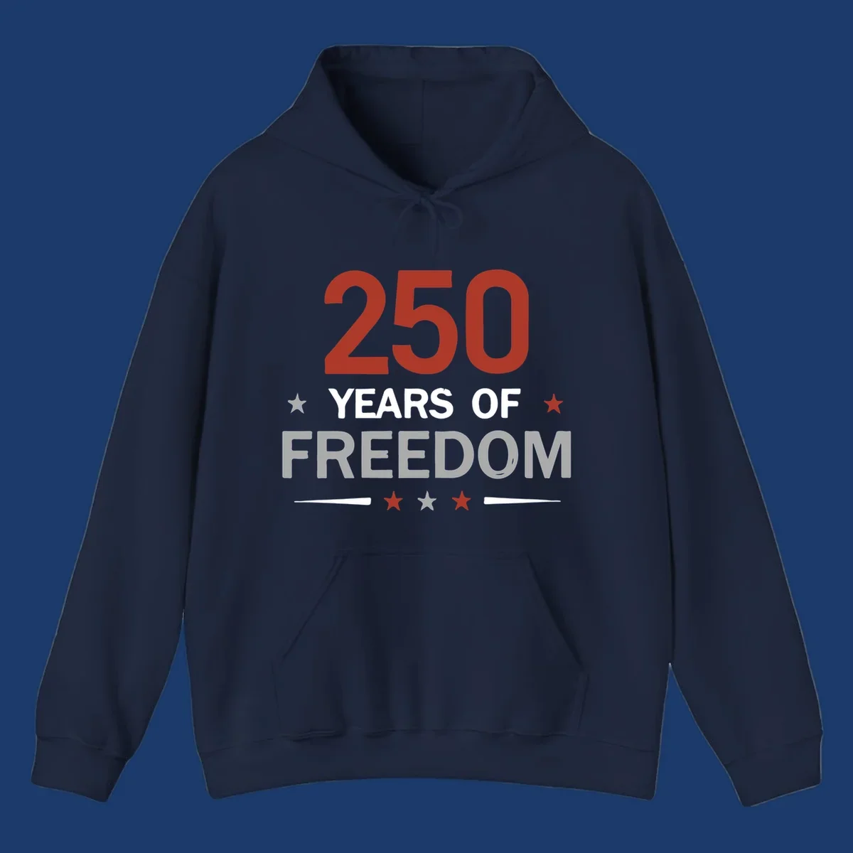 250 years of freedom typography design with stars and lines.