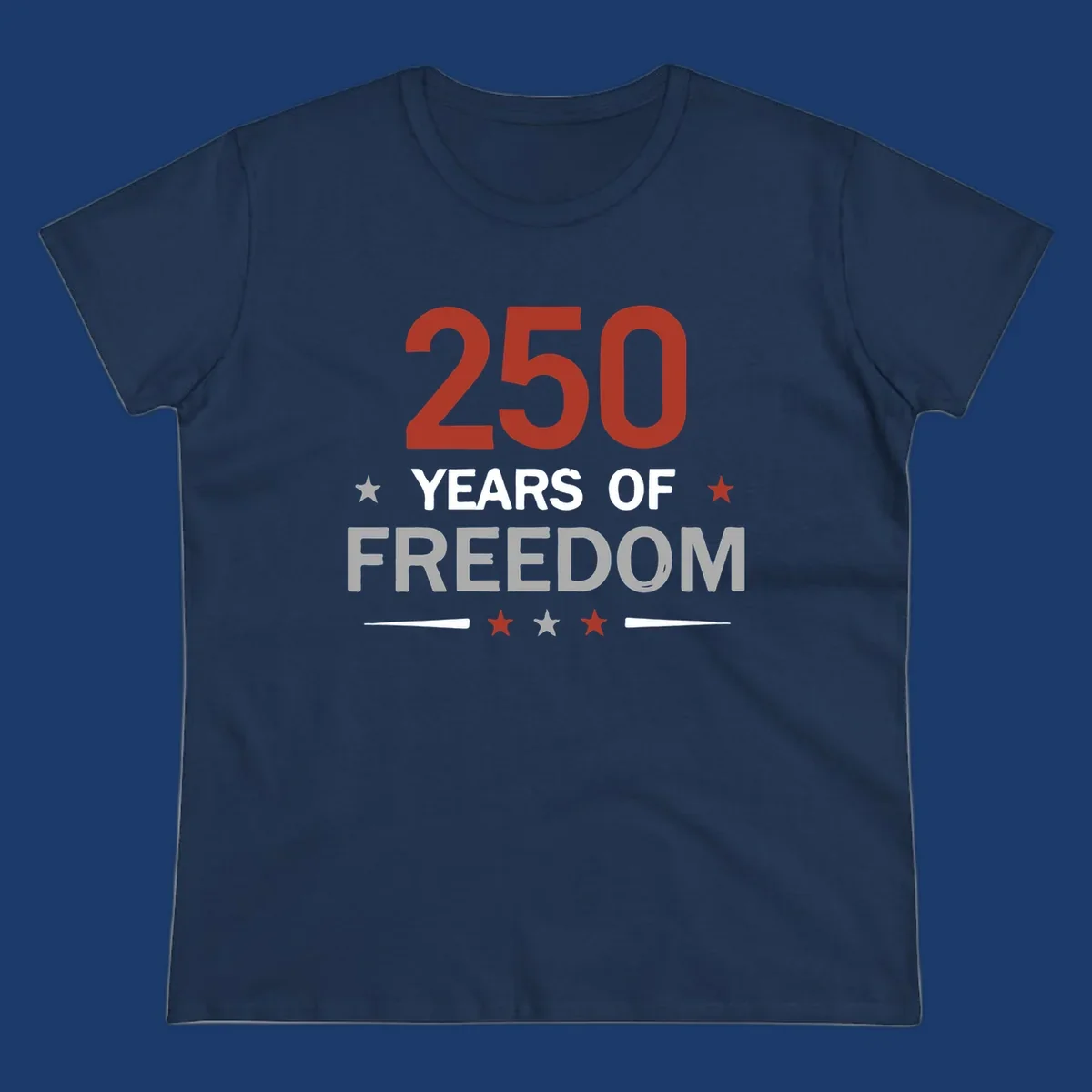 250 years of freedom typography design with stars and lines.