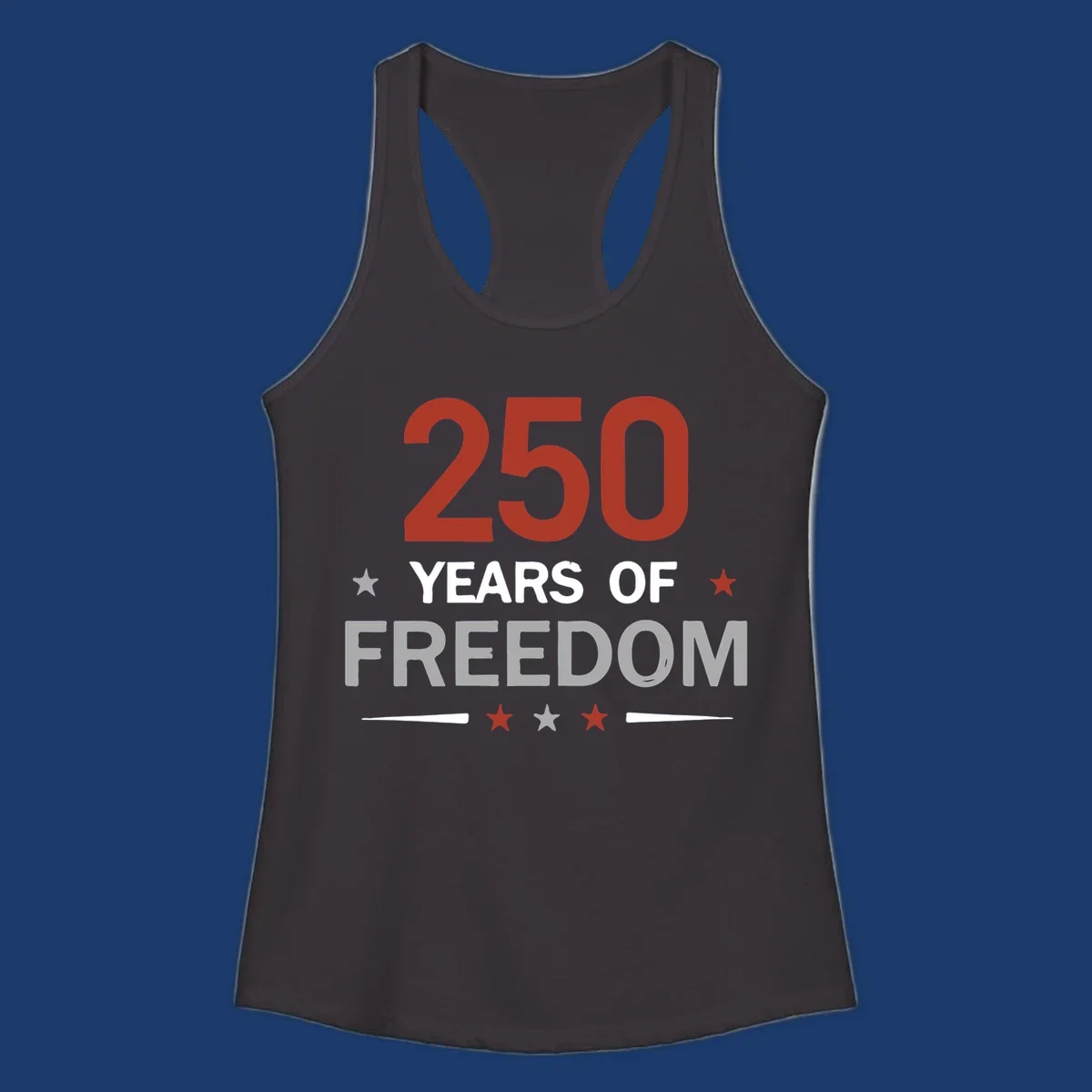 250 years of freedom typography design with stars and lines.