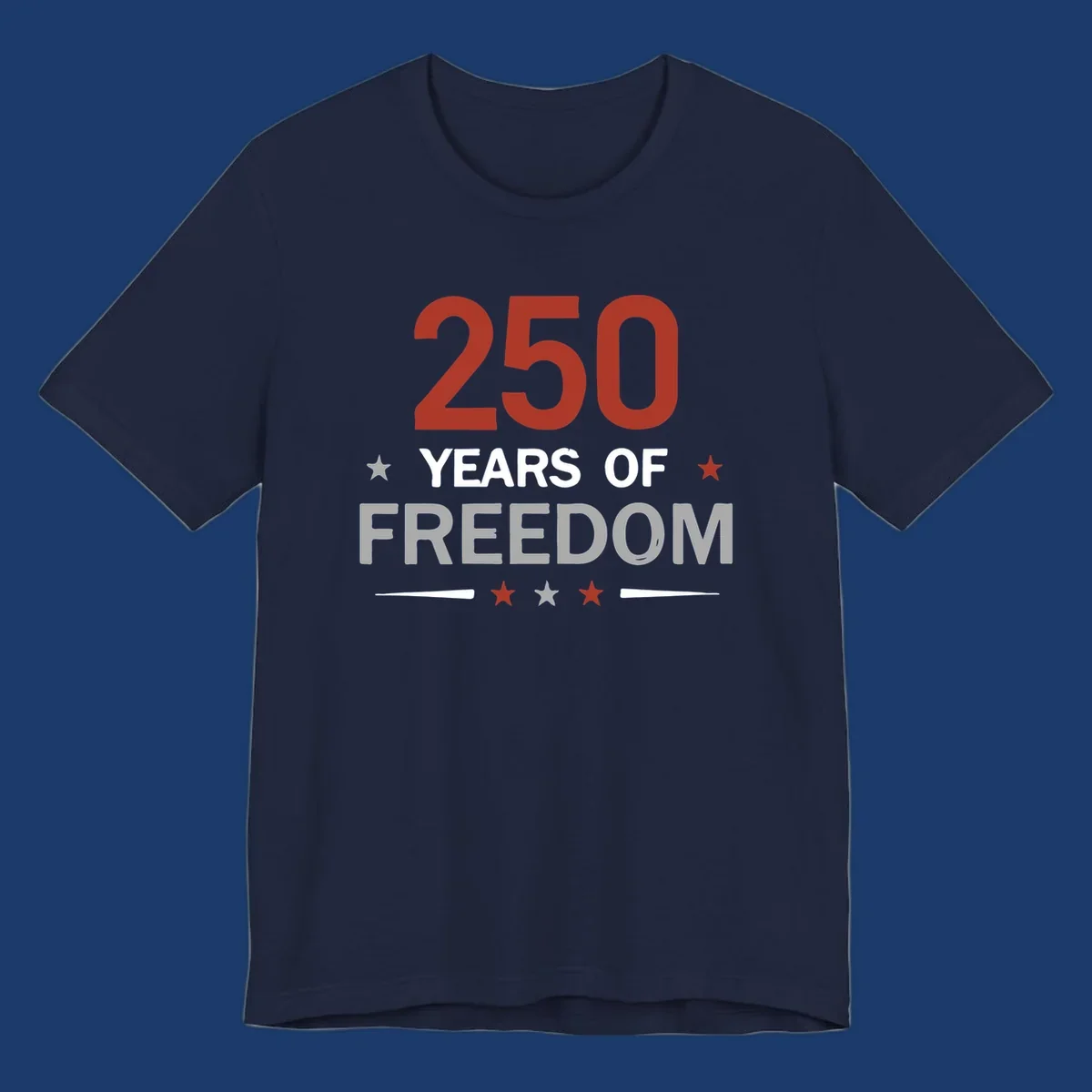 250 years of freedom typography design with stars and lines.