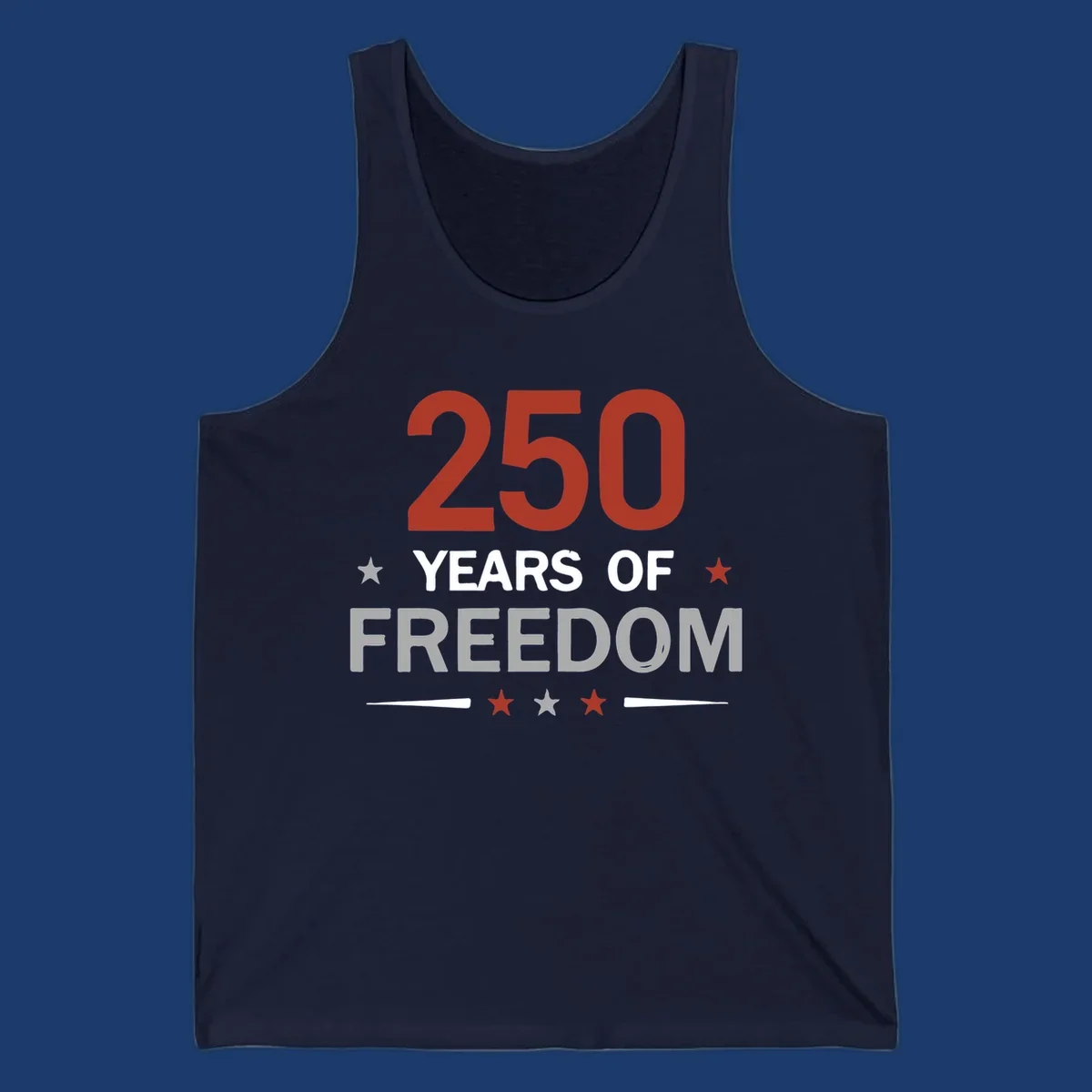 250 years of freedom typography design with stars and lines.