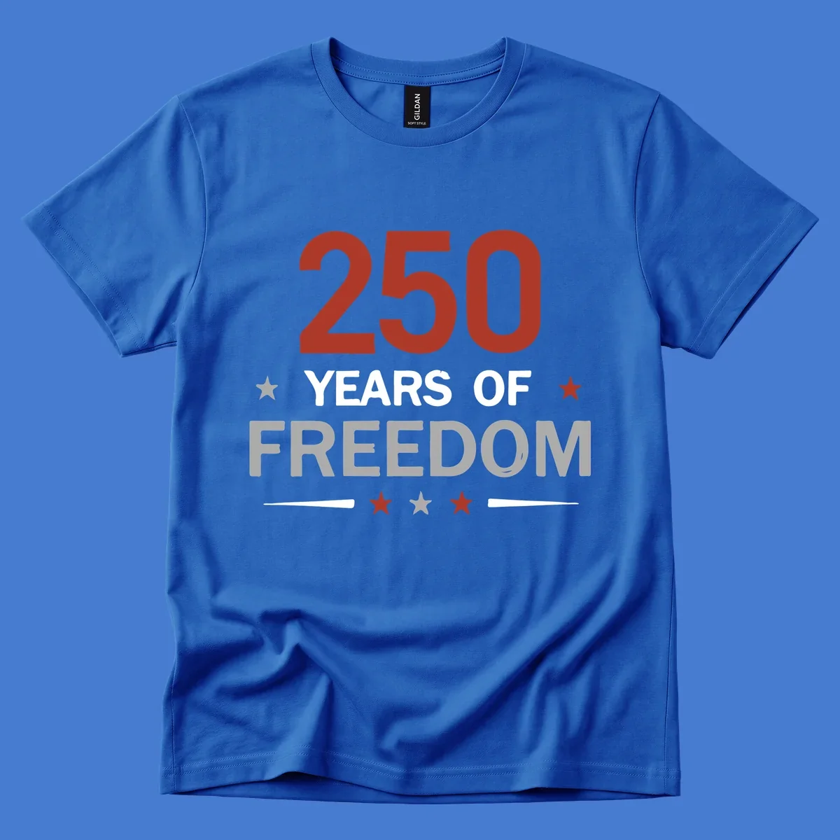 250 years of freedom typography design with stars and lines.