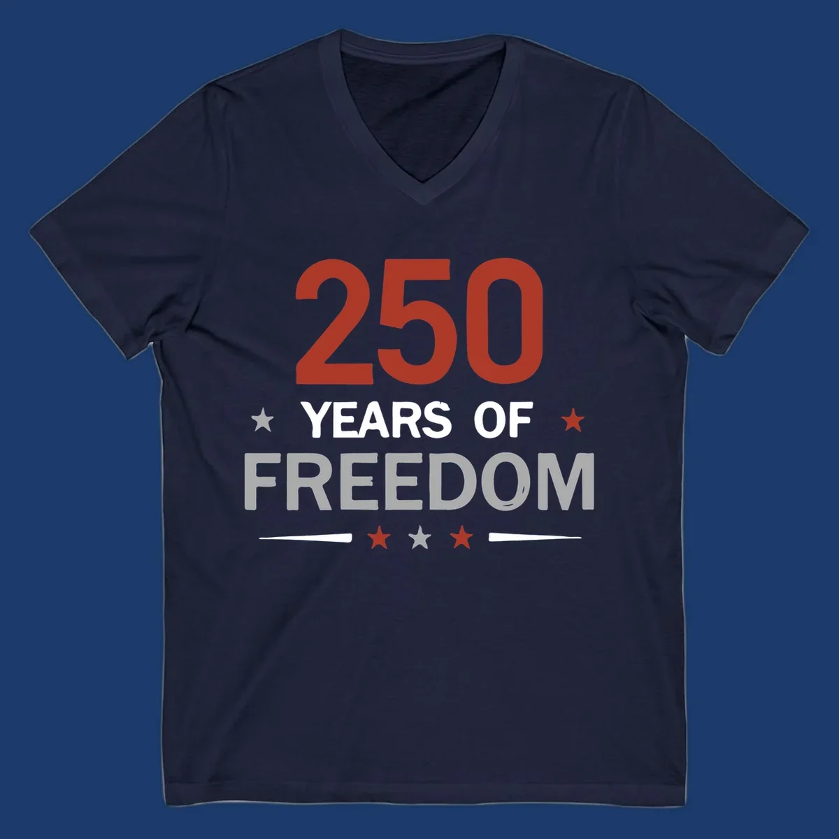 250 years of freedom typography design with stars and lines.