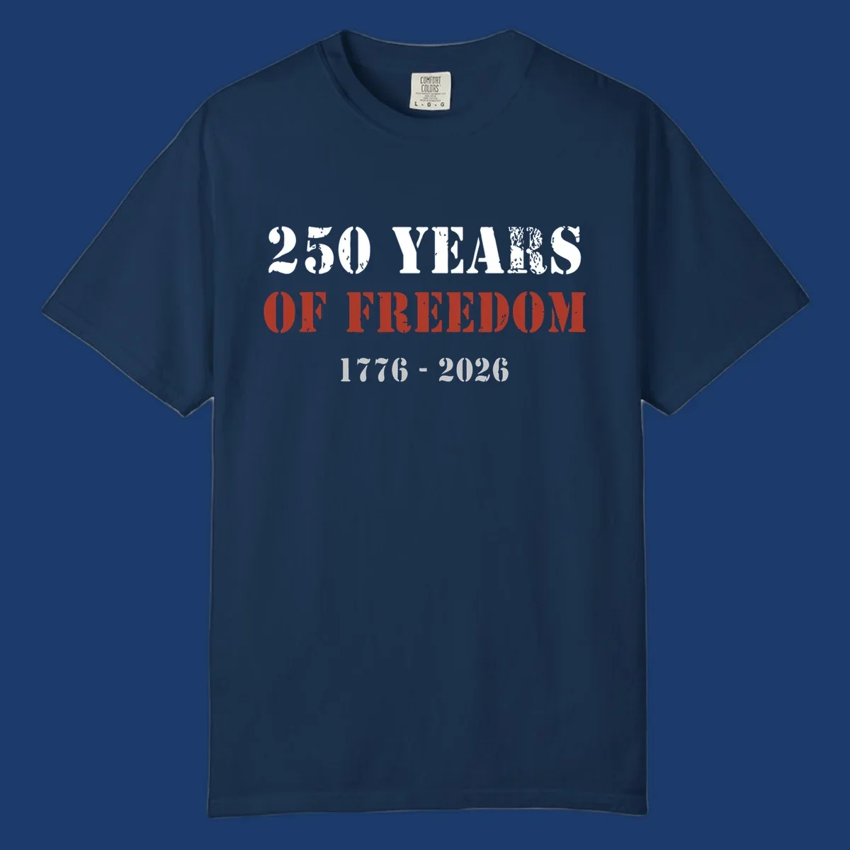 Text design celebrating America's 250 years of freedom with dates 1776-2026.