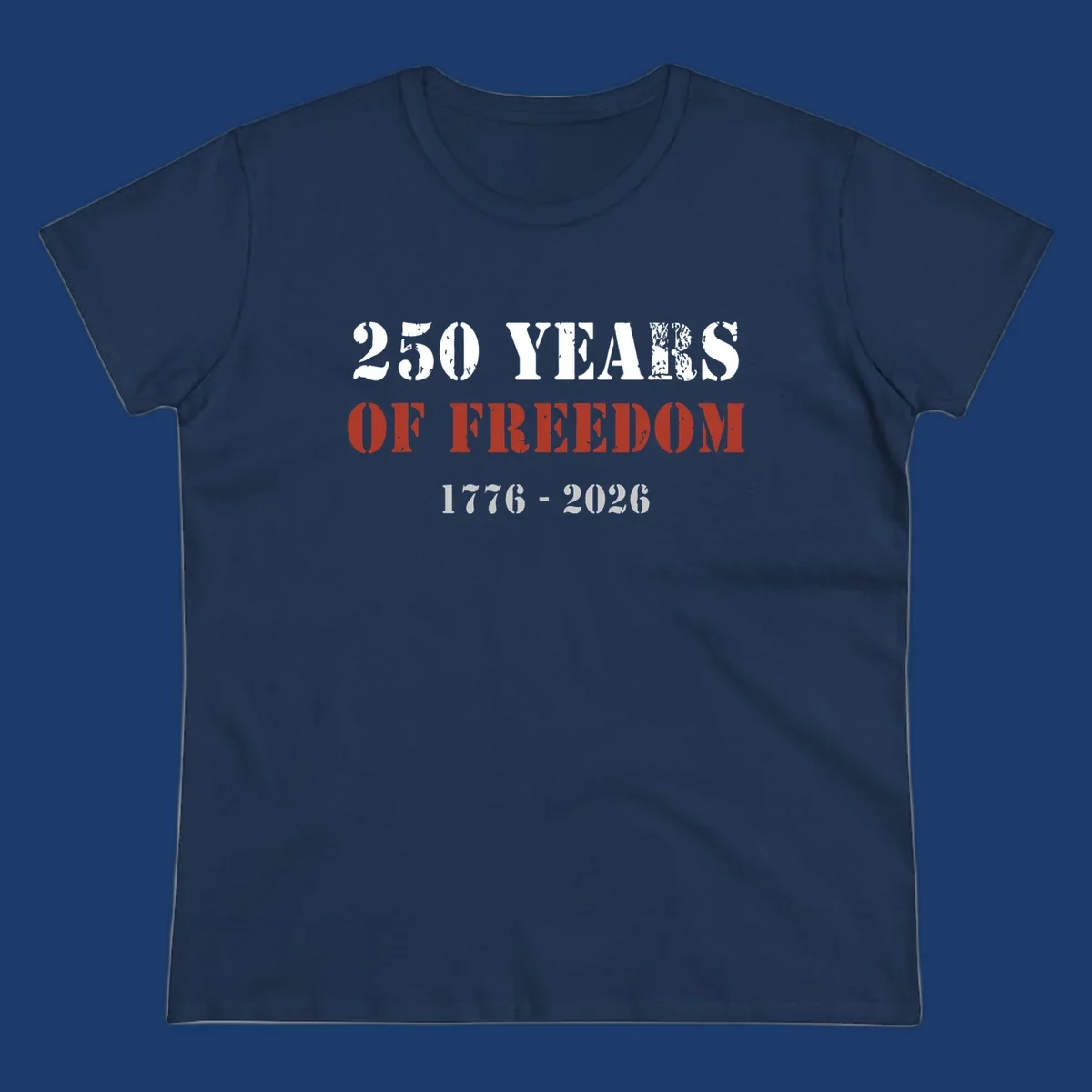 Text design celebrating America's 250 years of freedom with dates 1776-2026.