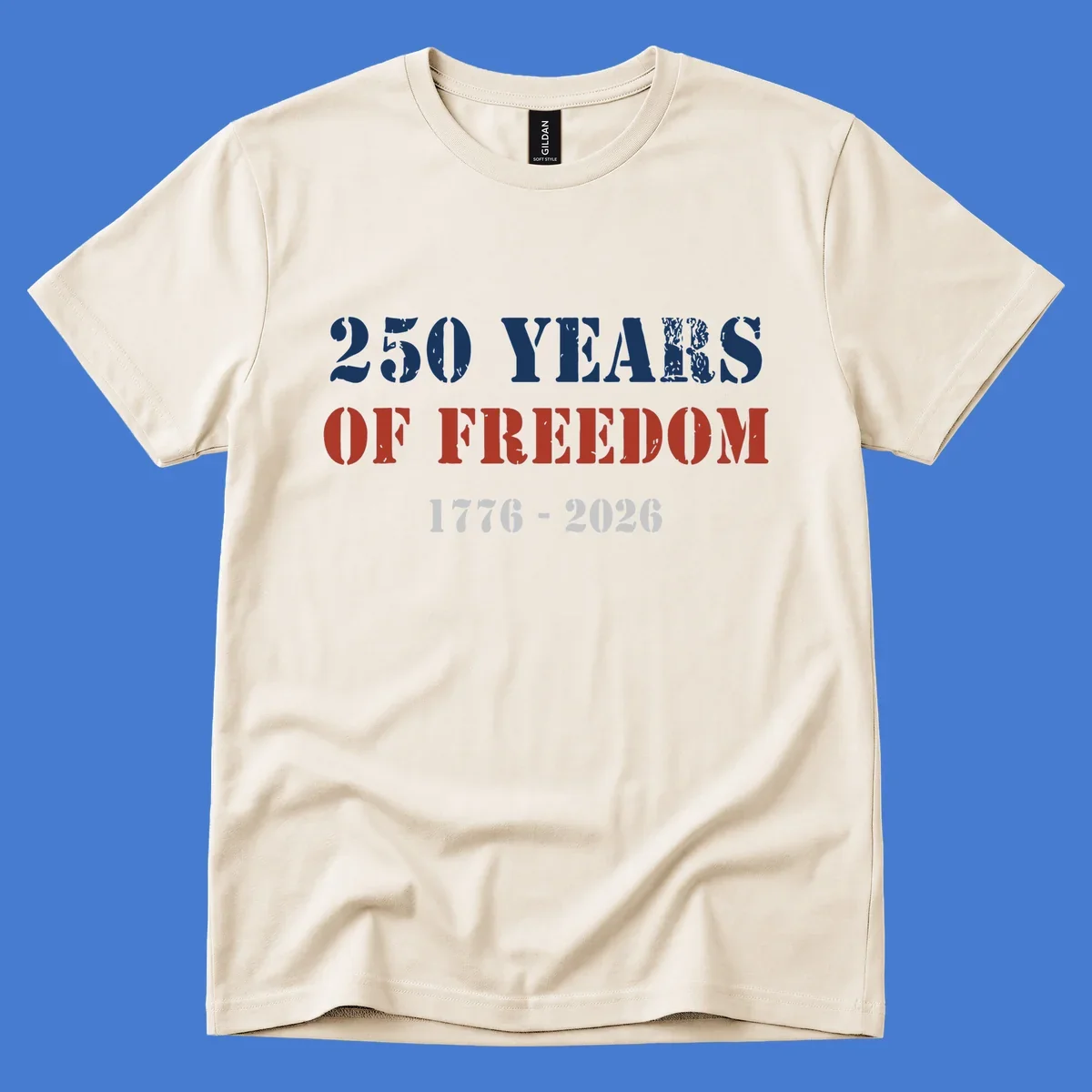 Text design celebrating America's 250 years of freedom with dates 1776-2026.