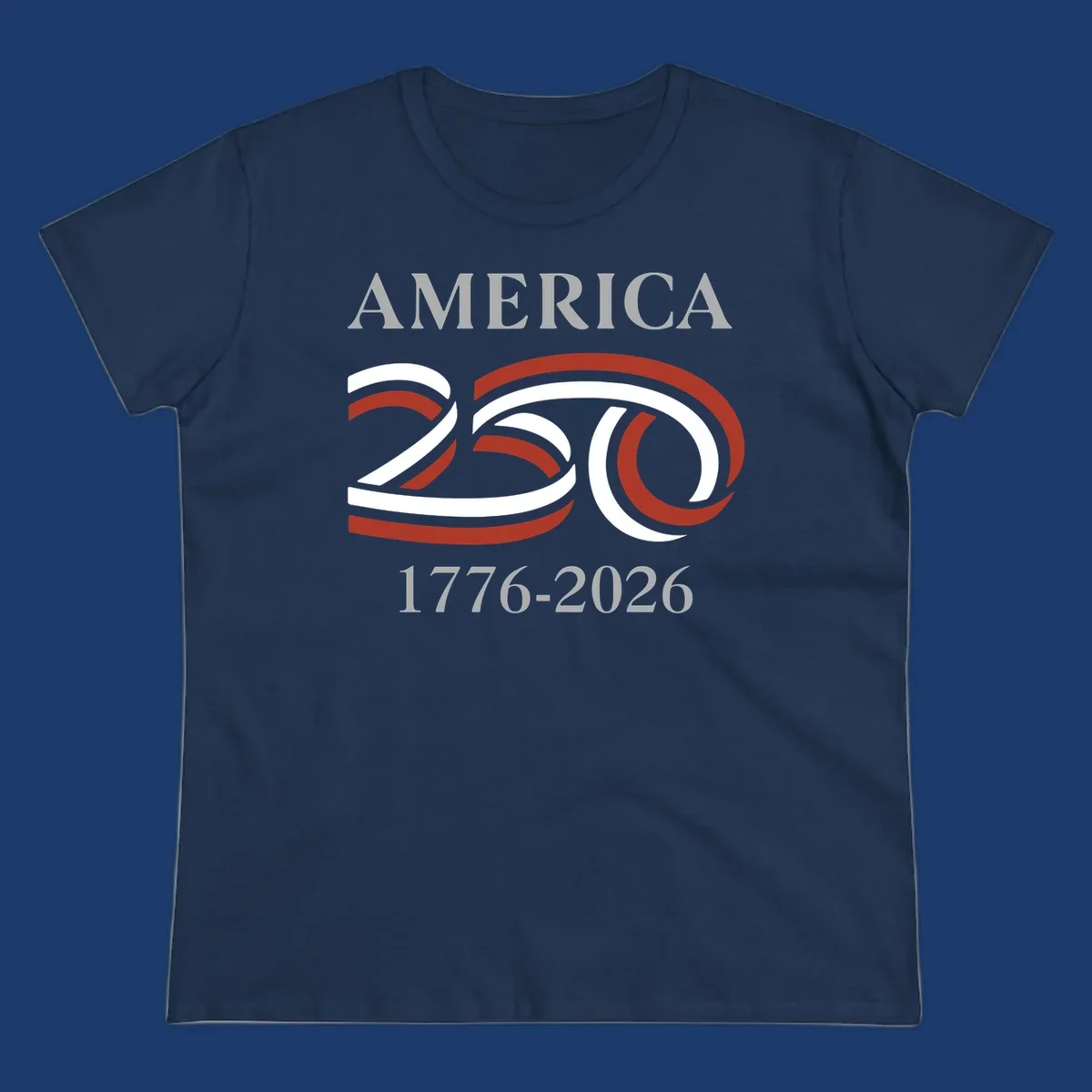 America 250th anniversary design with 'AMERICA 250 1776-2026' text and ribbon graphic.