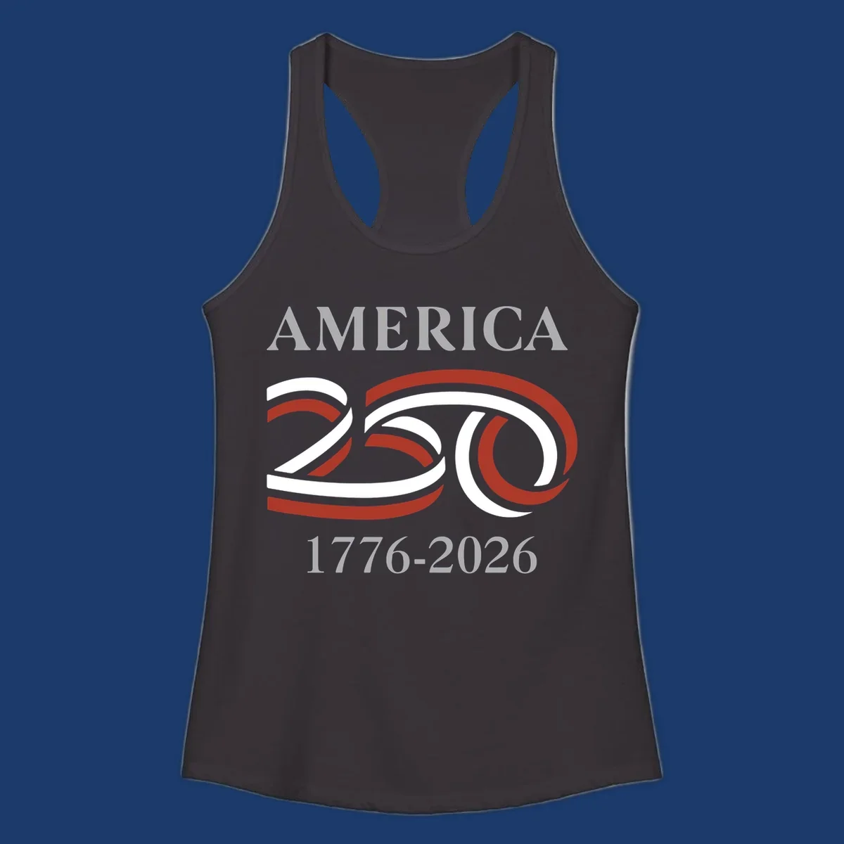 America 250th anniversary design with 'AMERICA 250 1776-2026' text and ribbon graphic.