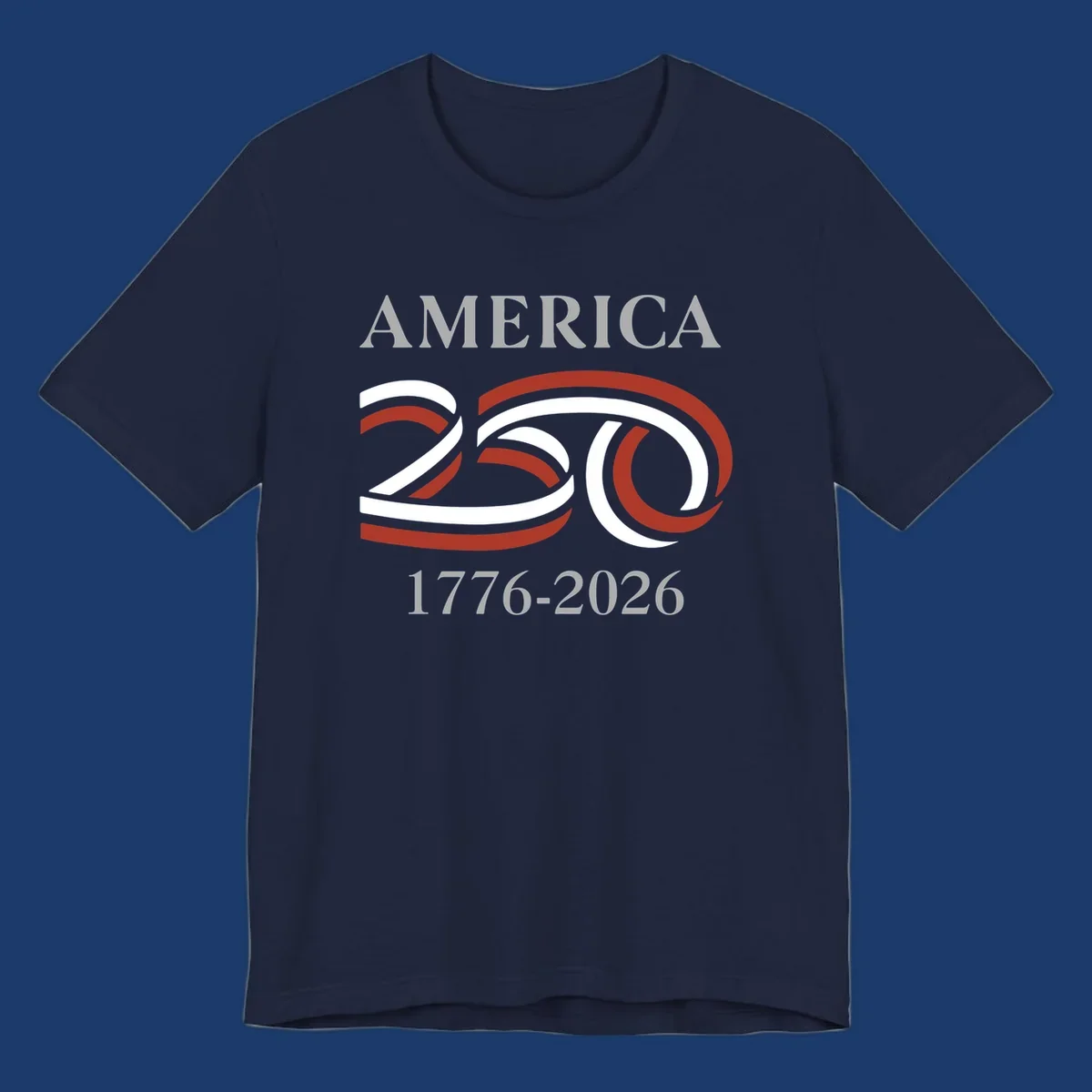 America 250th anniversary design with 'AMERICA 250 1776-2026' text and ribbon graphic.