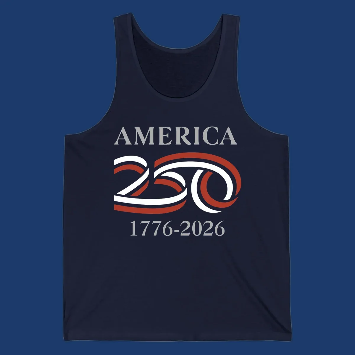 America 250th anniversary design with 'AMERICA 250 1776-2026' text and ribbon graphic.