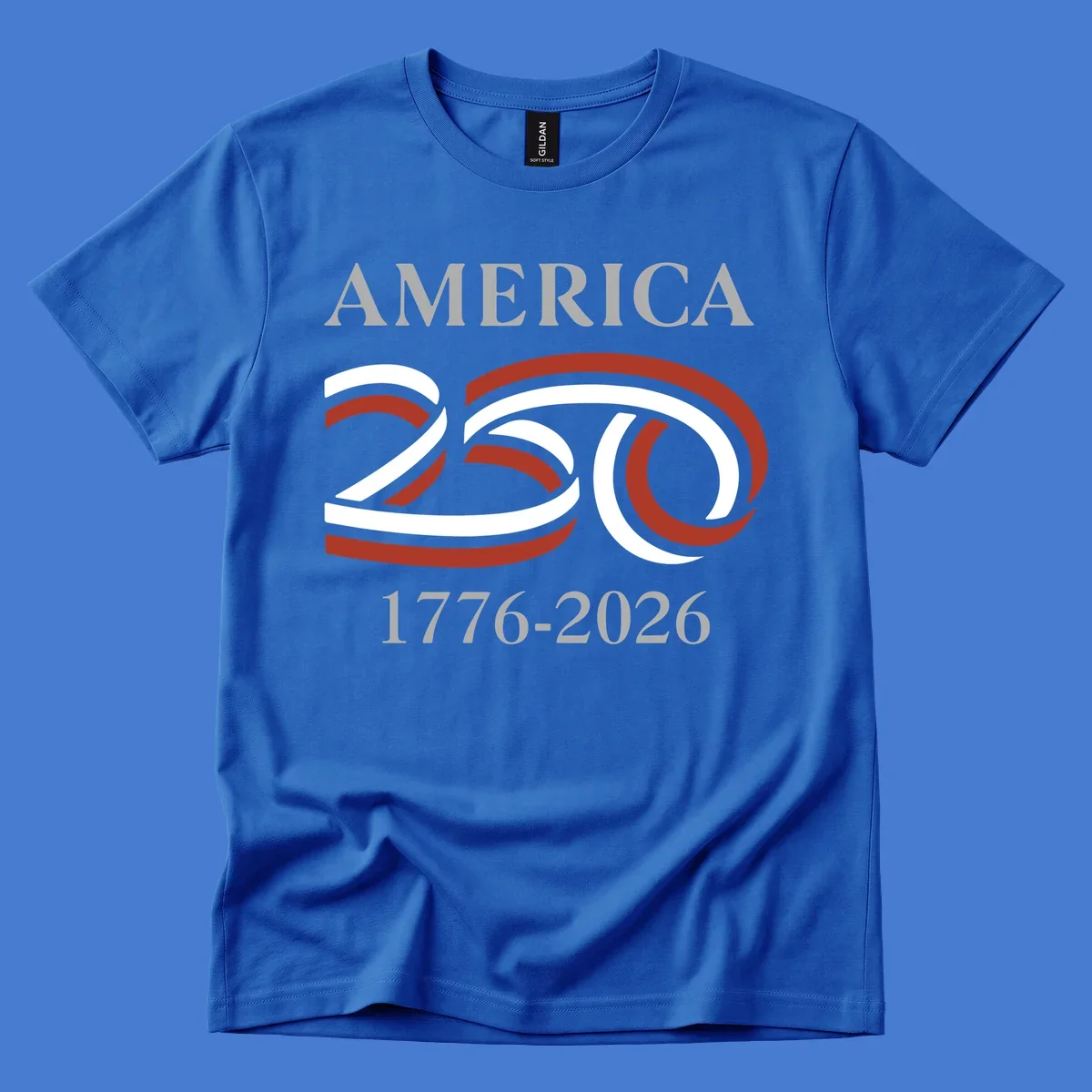 America 250th anniversary design with 'AMERICA 250 1776-2026' text and ribbon graphic.
