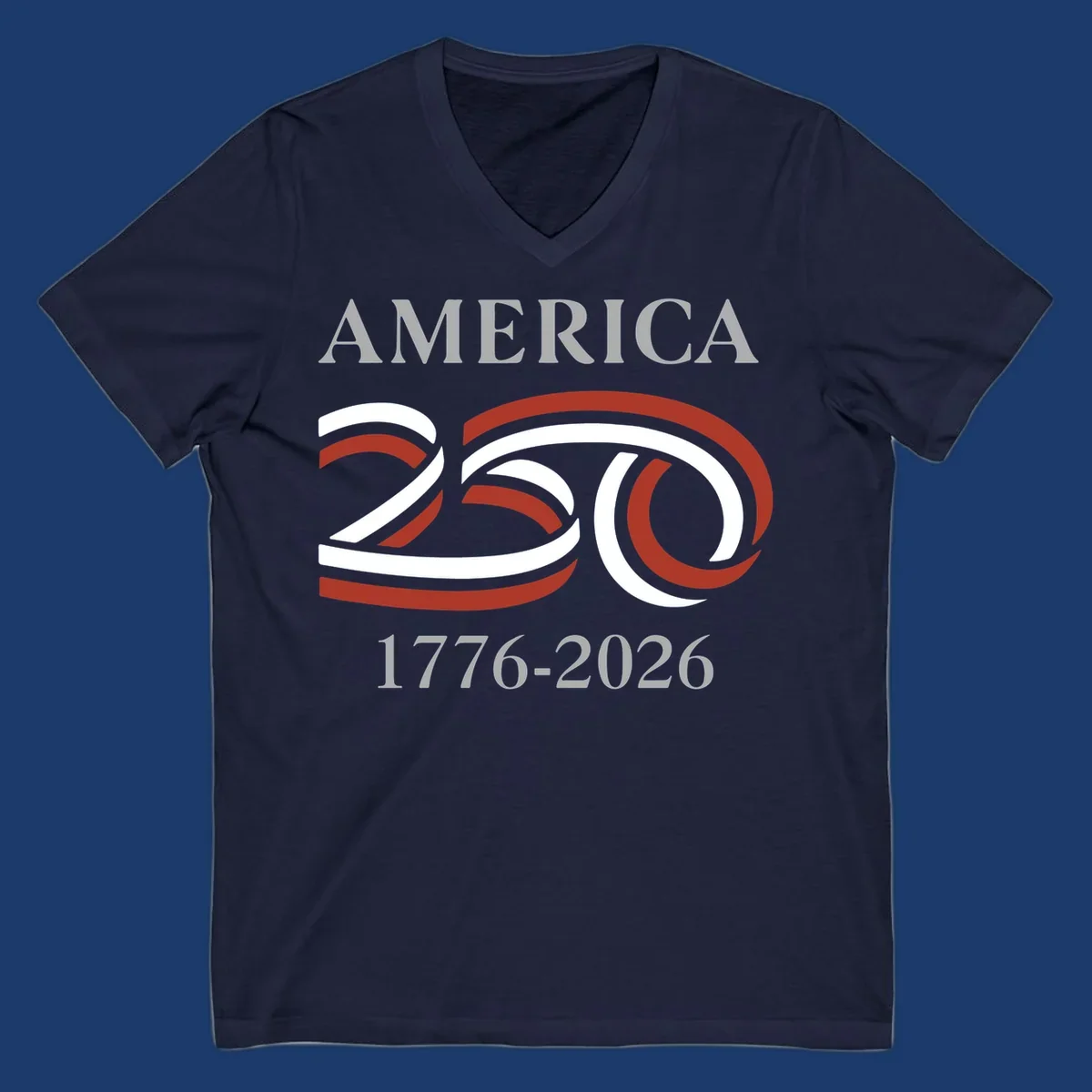 America 250th anniversary design with 'AMERICA 250 1776-2026' text and ribbon graphic.