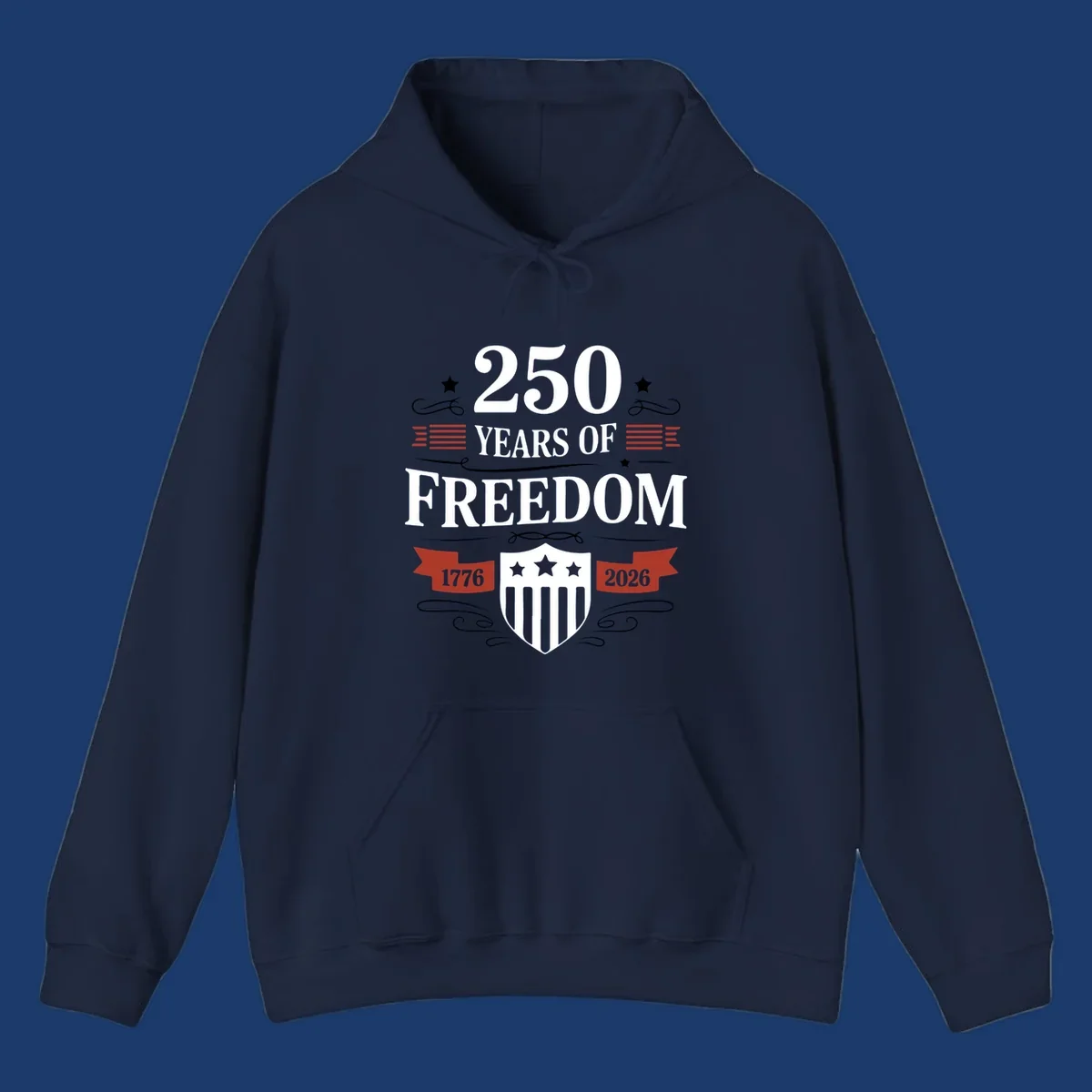 America 250 freedom text and shield graphic with 1776 and 2026 dates.