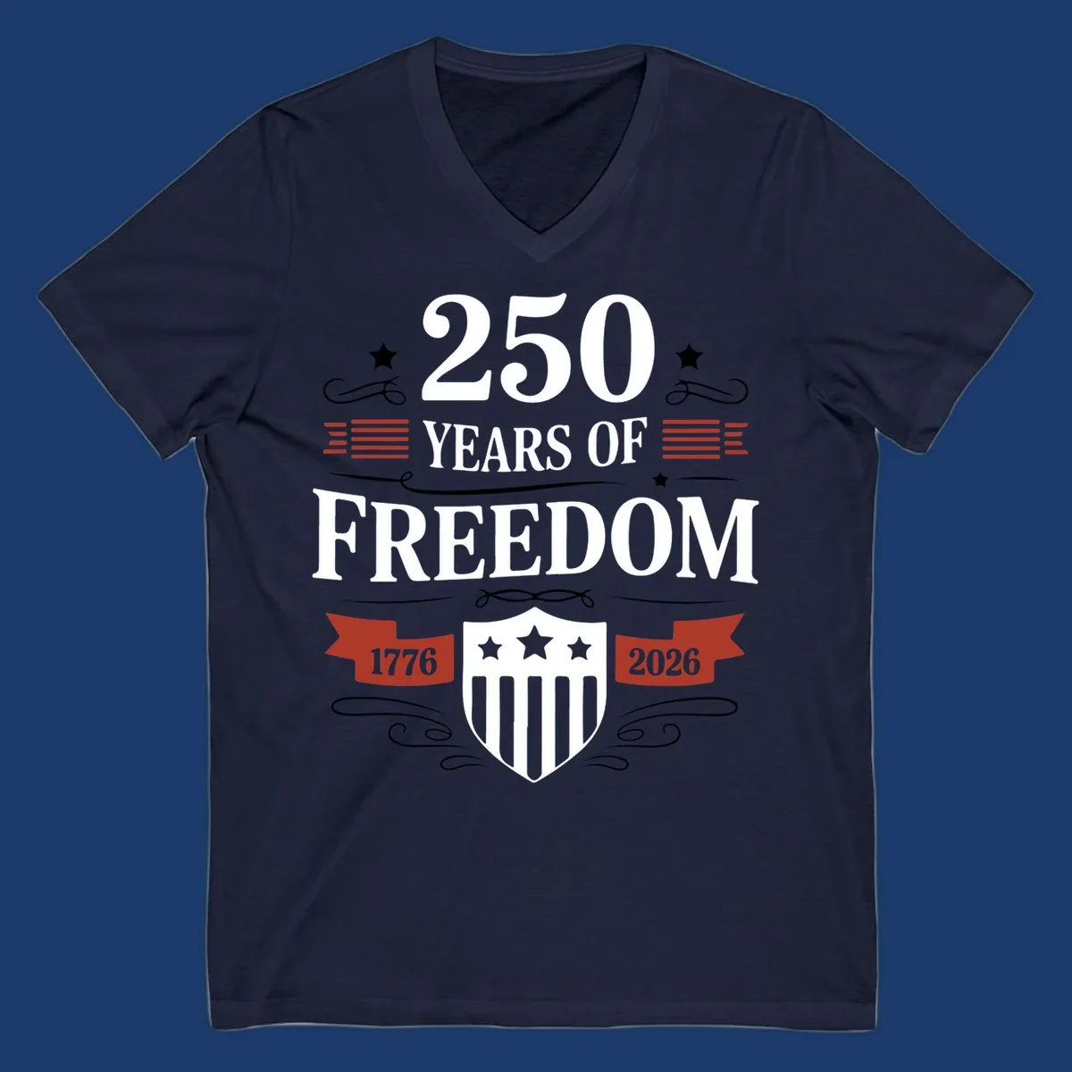 America 250 freedom text and shield graphic with 1776 and 2026 dates.