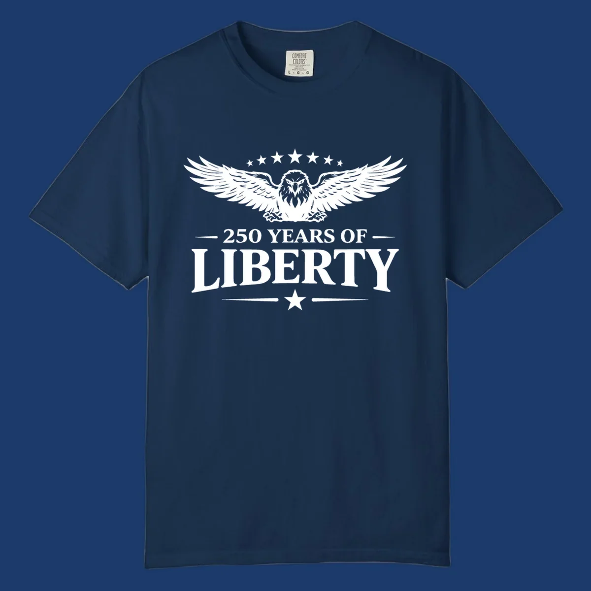 250 years of liberty eagle graphic with stars. Patriotic celebration design.