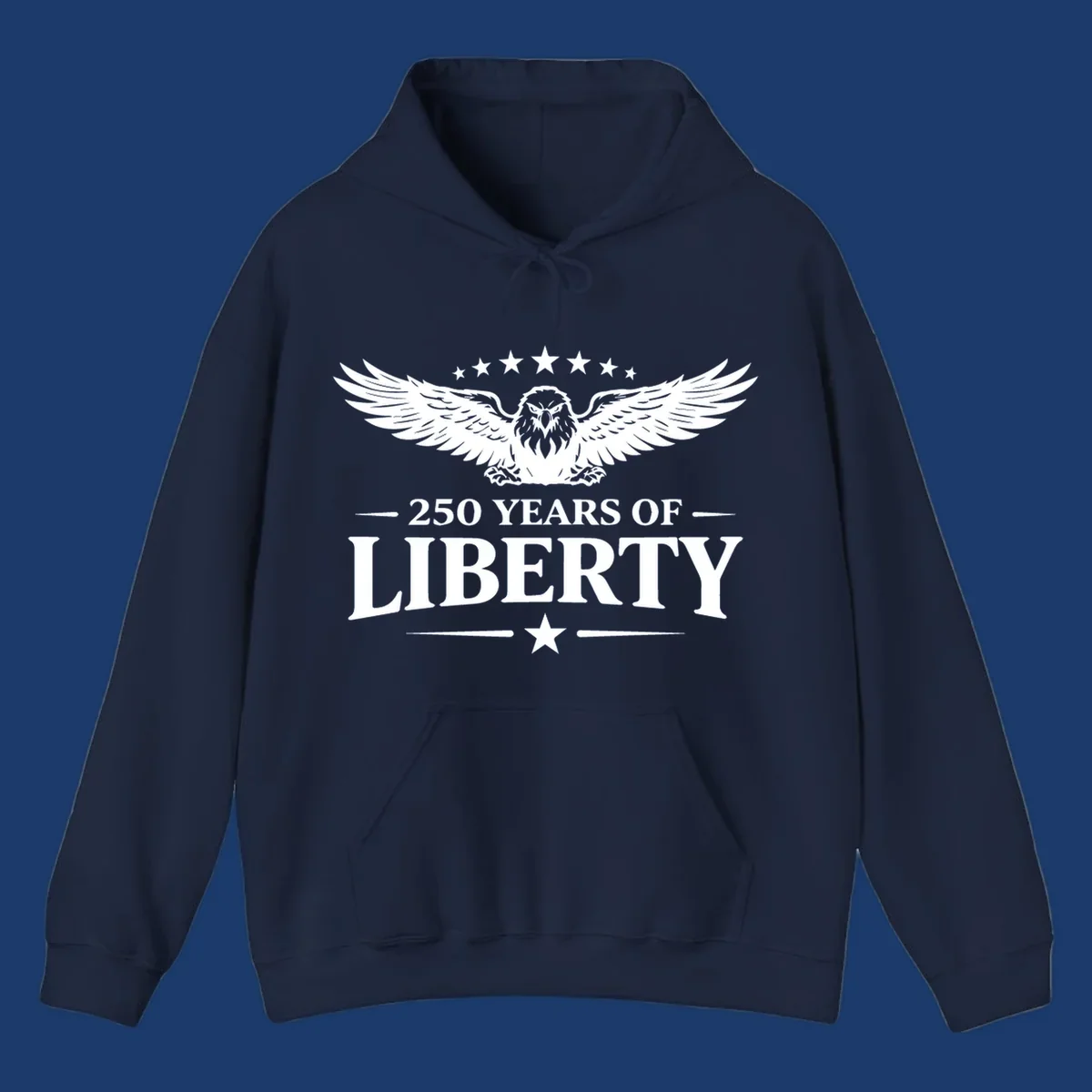 250 years of liberty eagle graphic with stars. Patriotic celebration design.