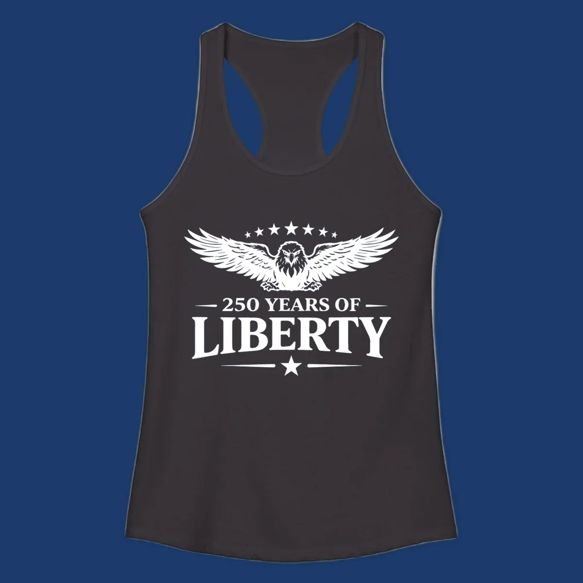 250 years of liberty eagle graphic with stars. Patriotic celebration design.