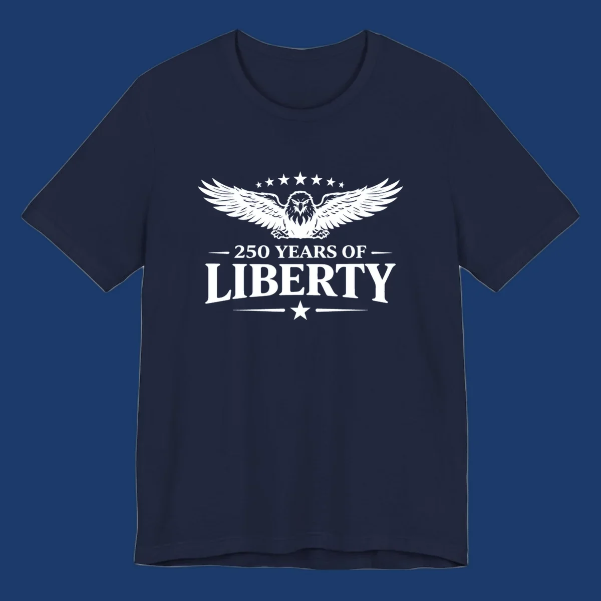 250 years of liberty eagle graphic with stars. Patriotic celebration design.