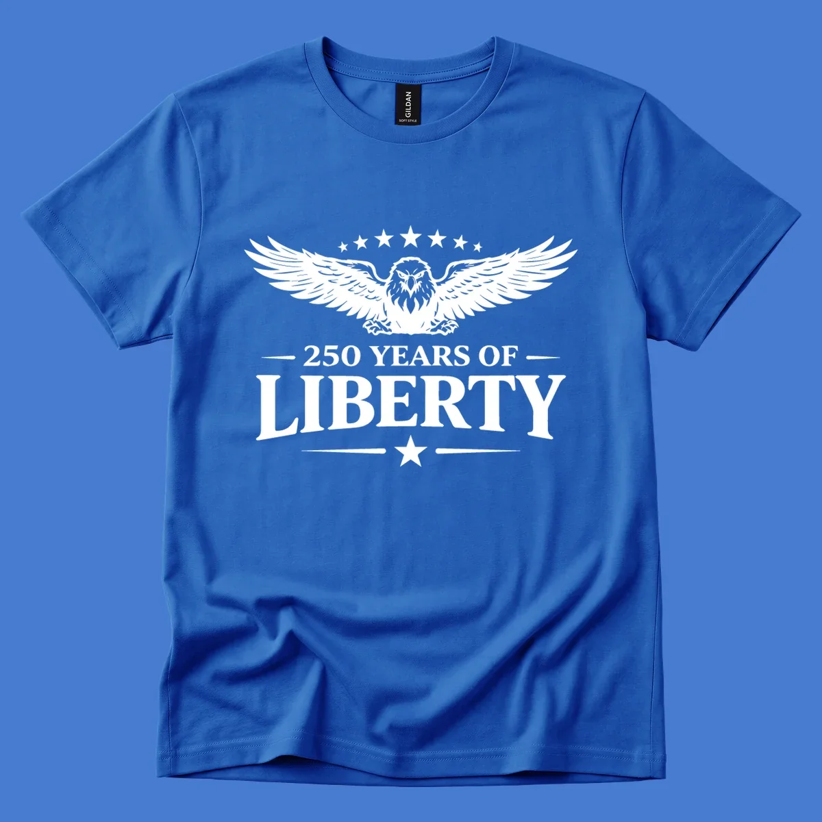 250 years of liberty eagle graphic with stars. Patriotic celebration design.
