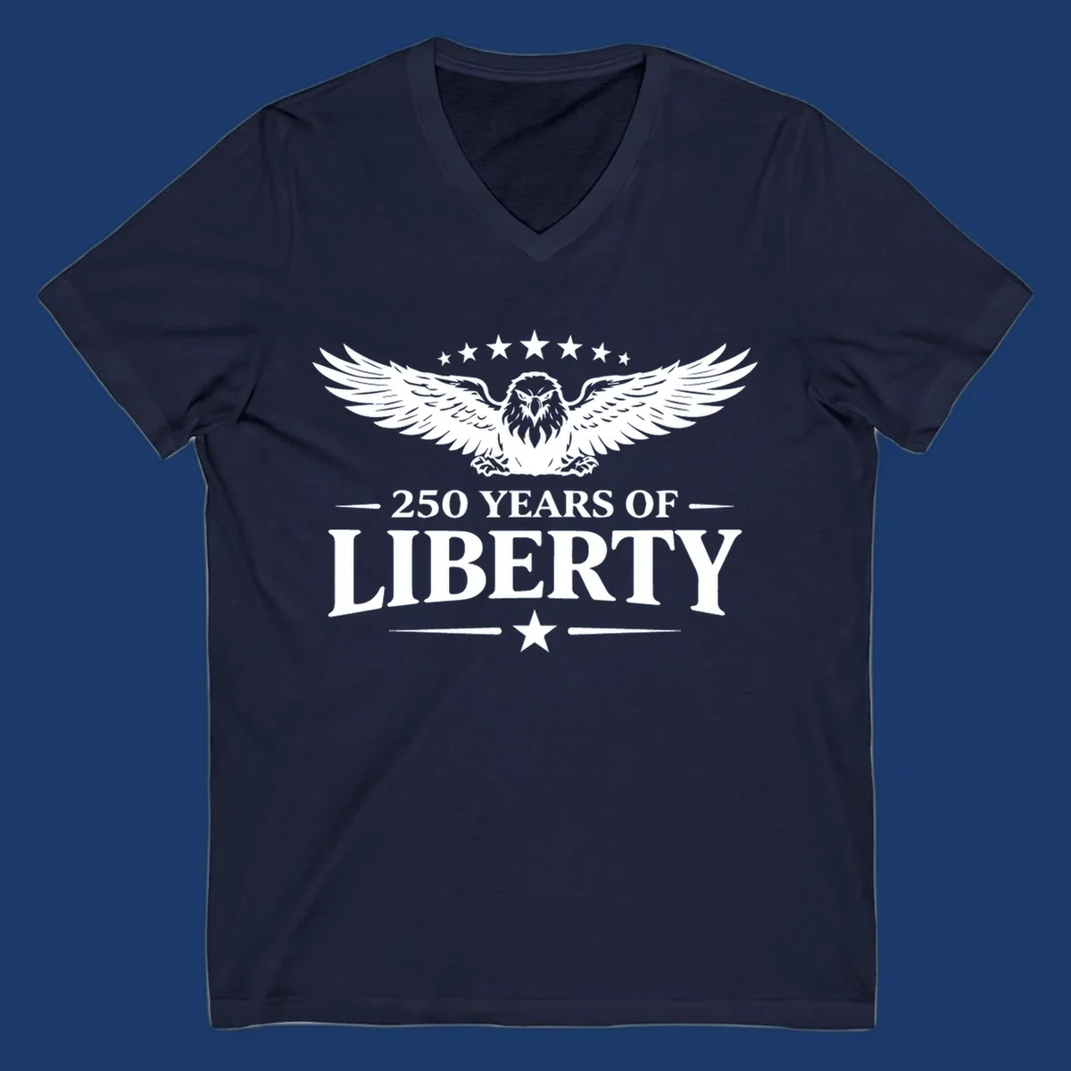 250 years of liberty eagle graphic with stars. Patriotic celebration design.